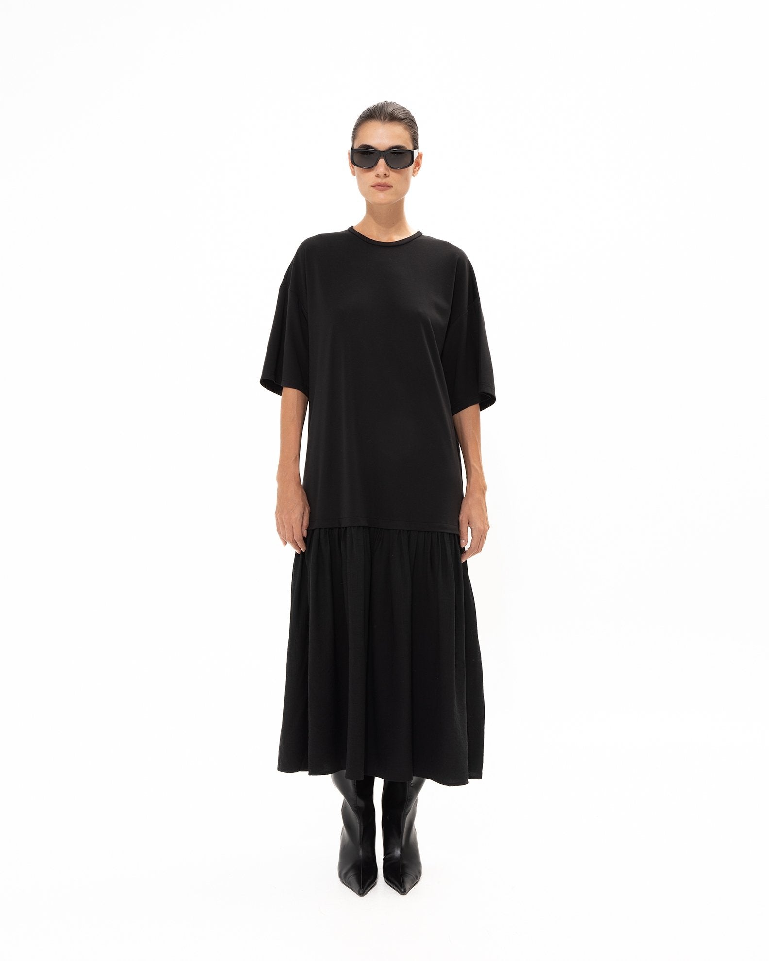 BLACK MIDI COTTON DRESS