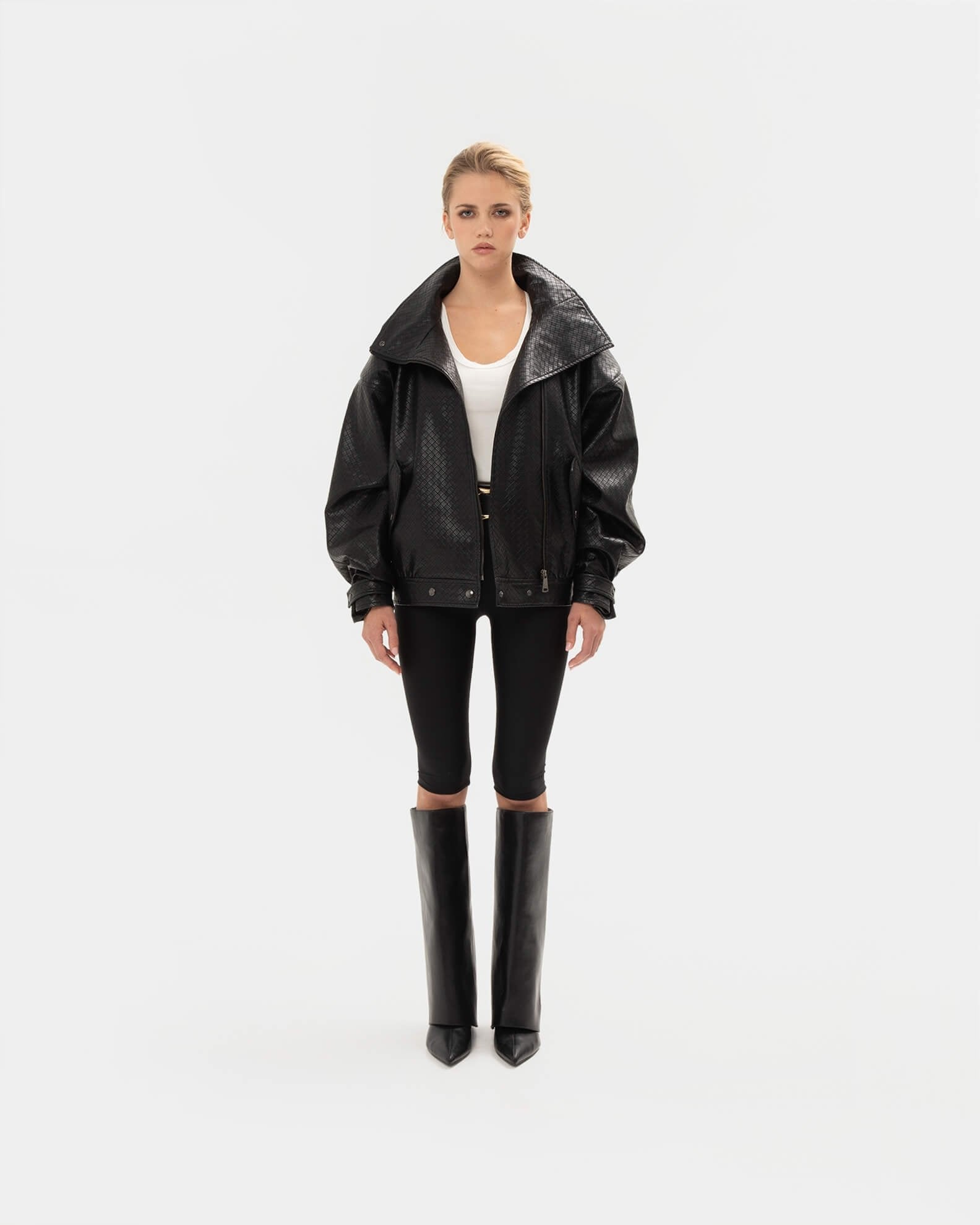 PANAMA WEAVE BLACK BOMBER JACKET