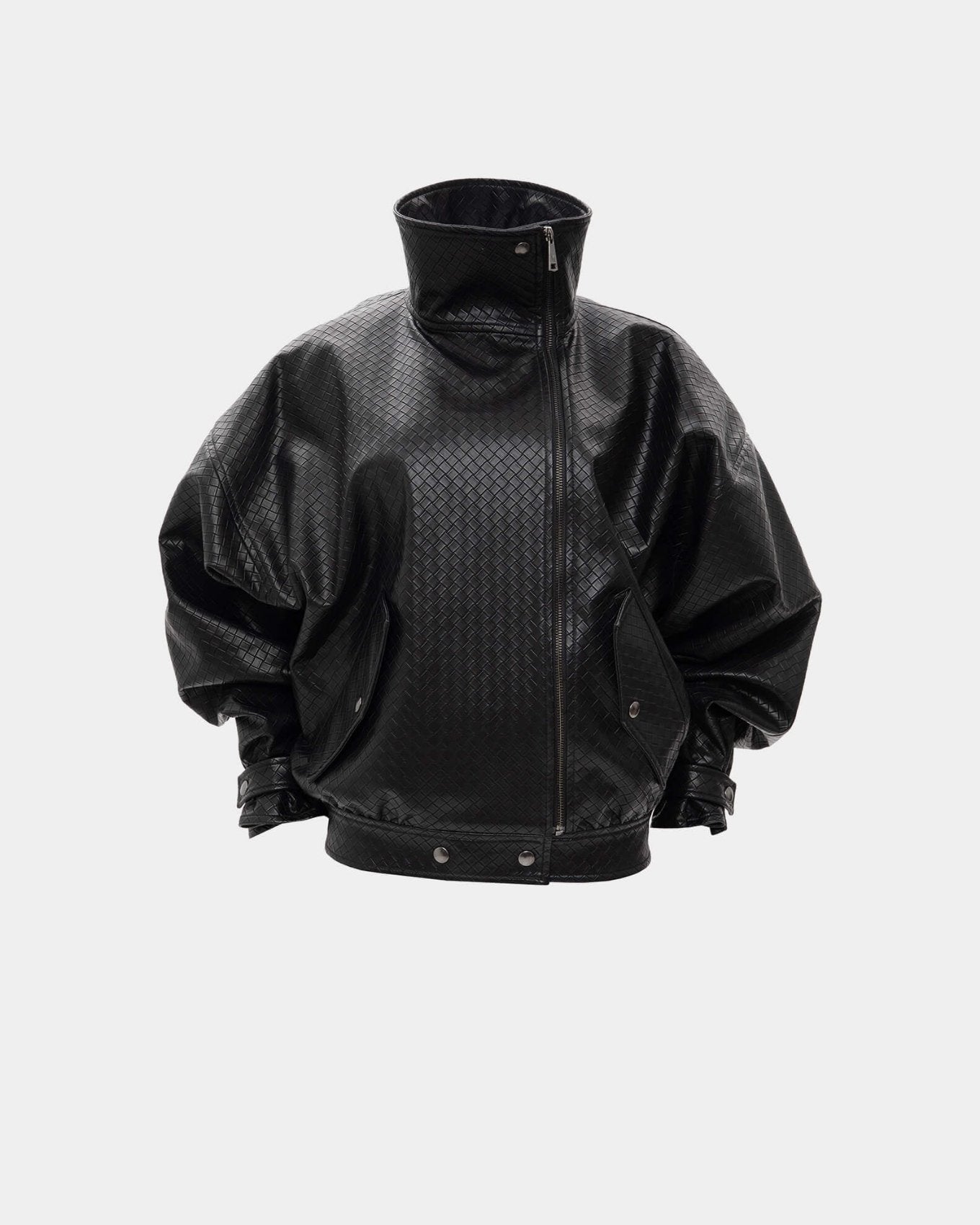 PANAMA WEAVE BLACK BOMBER JACKET