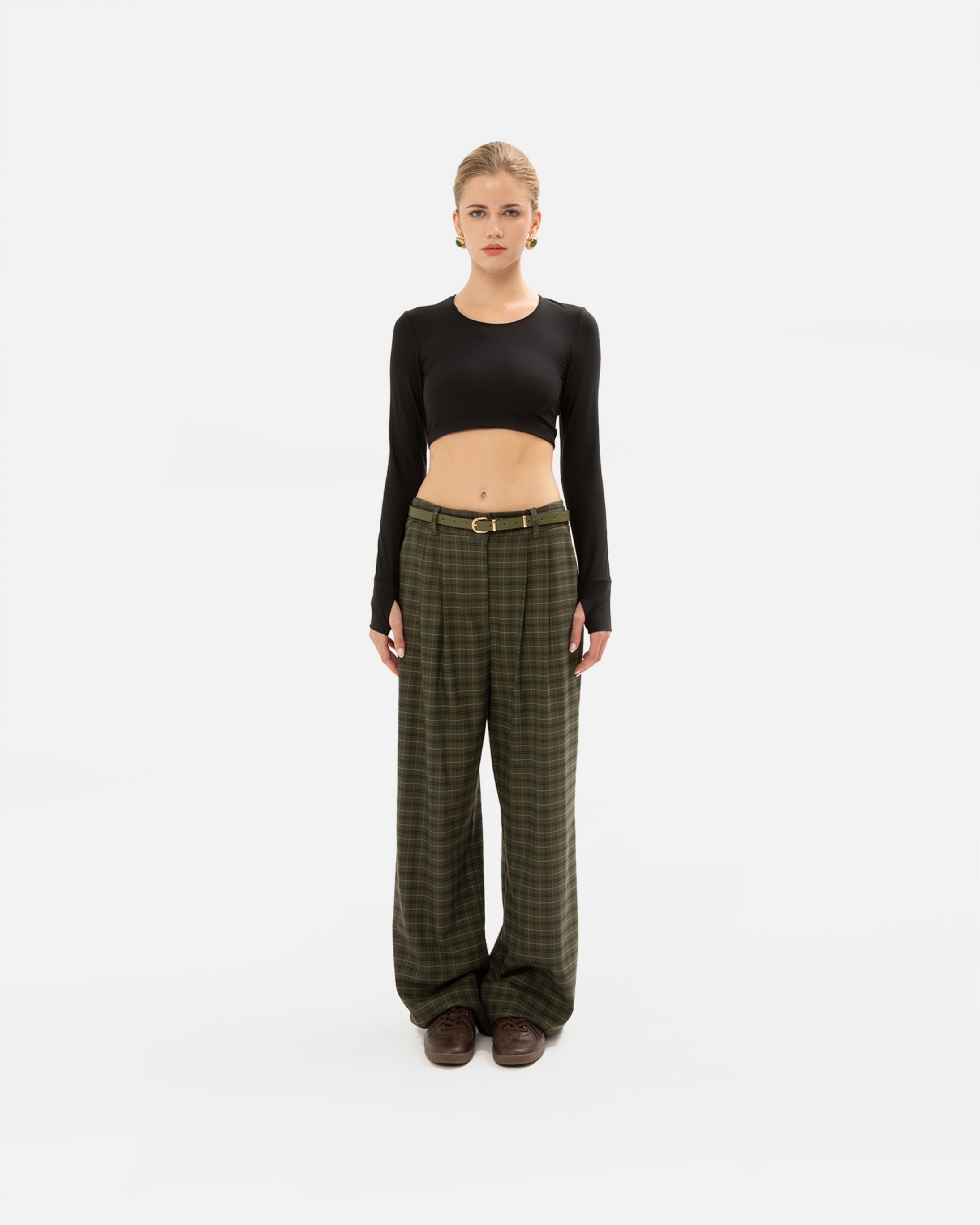 OLIVE CHEQUERED PANTS