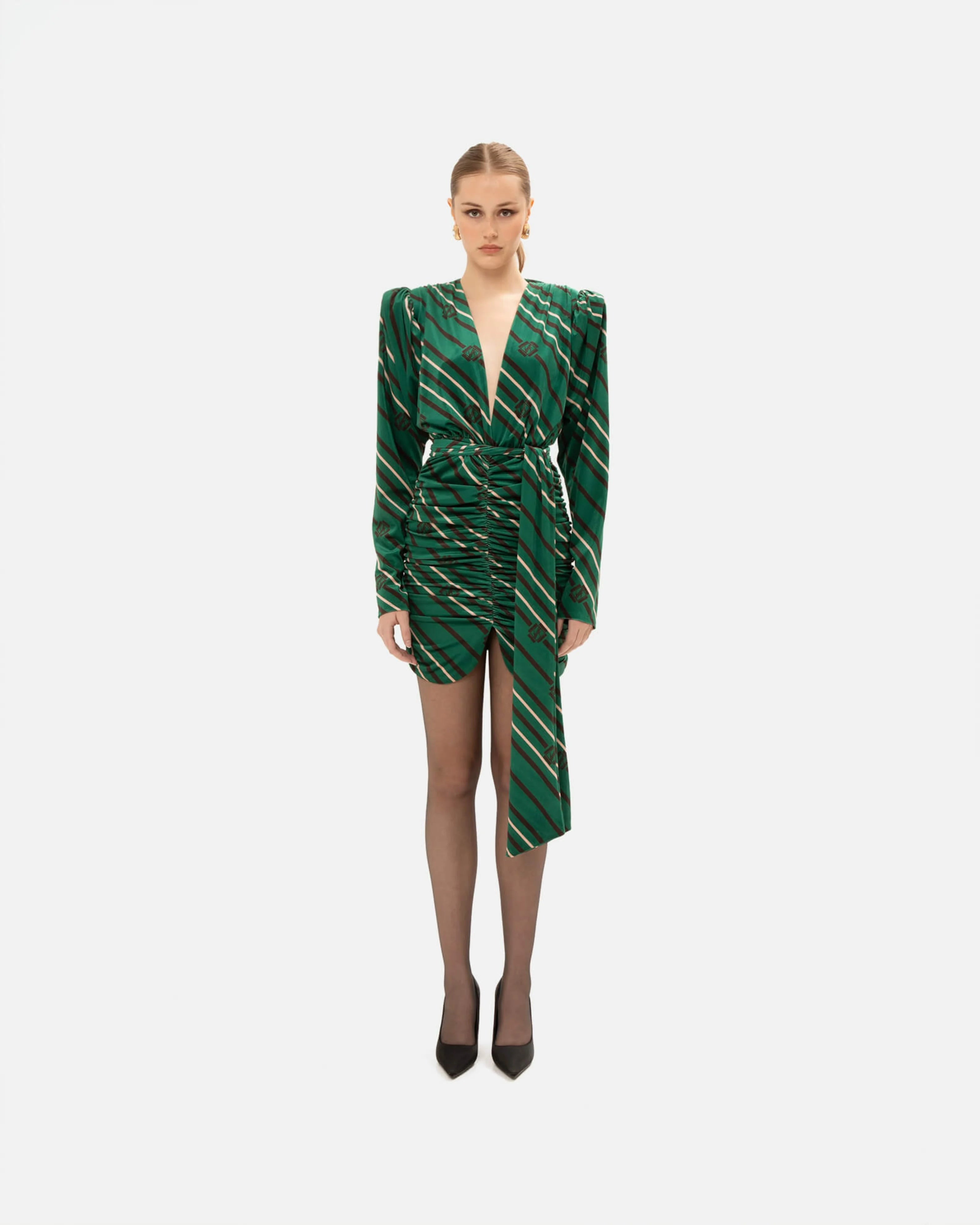 BLACK & GREEN STRIPED MINI DRESS