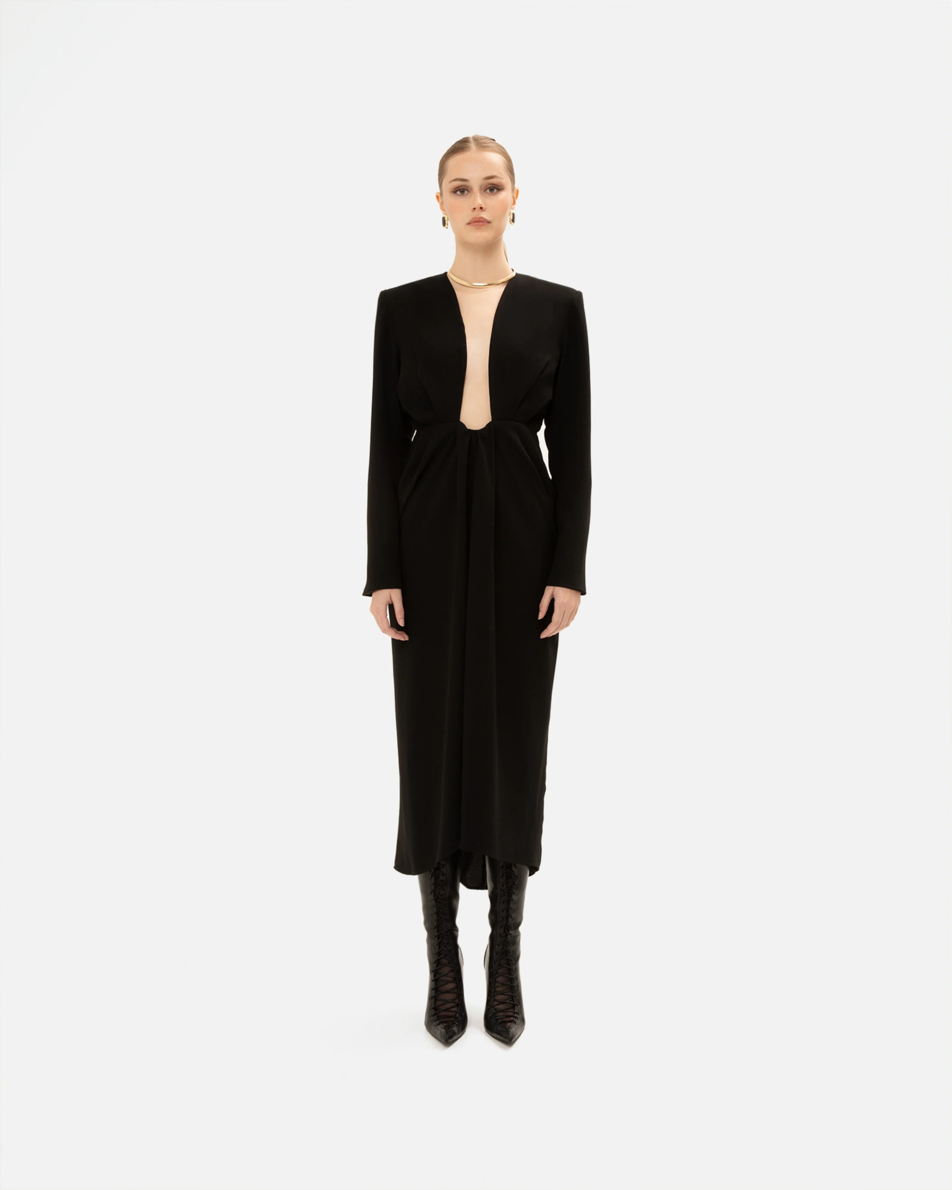 BLACK SATIN MIDI DRESS