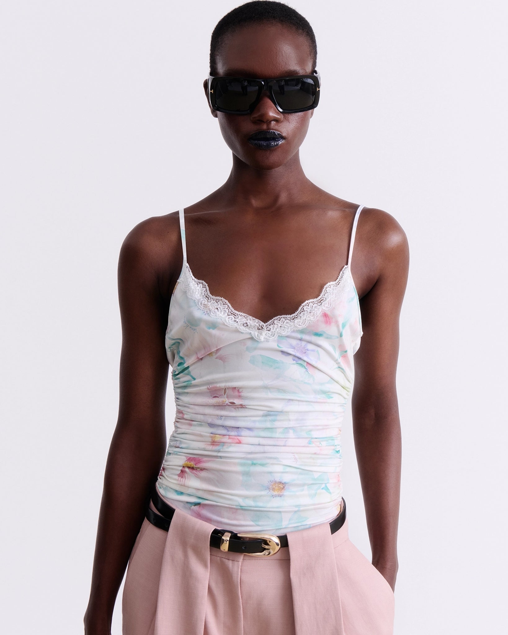 PRINTED DRAPED BODYSUIT