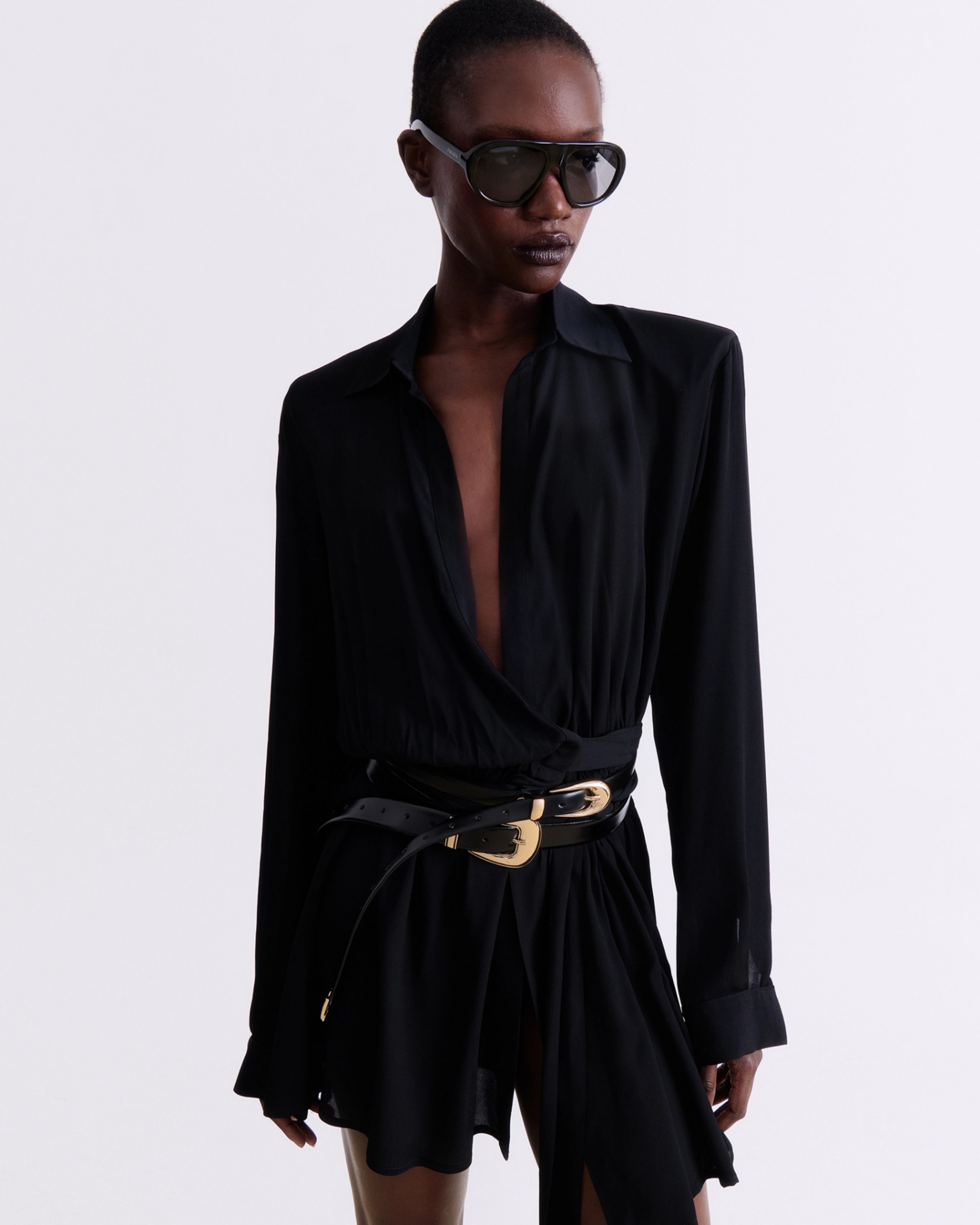 BLACK WRAP MINI DRESS