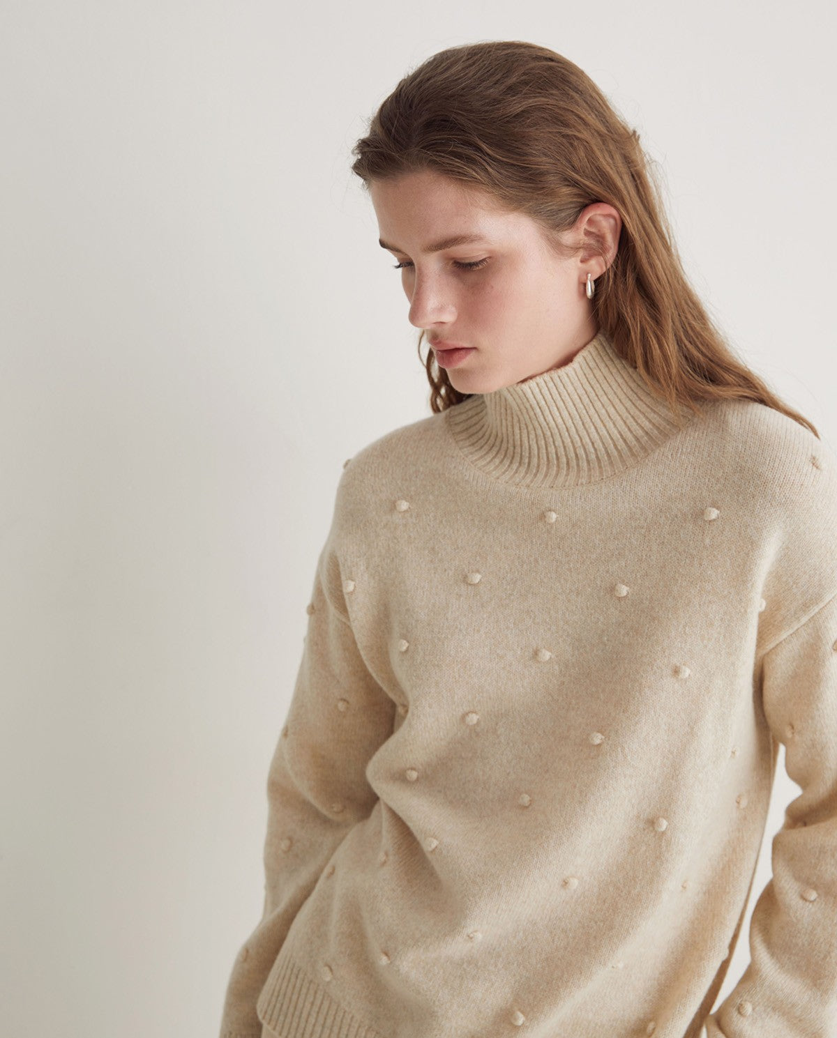 43539 - ECRU WOOL-BLEND KNIT SWEATER