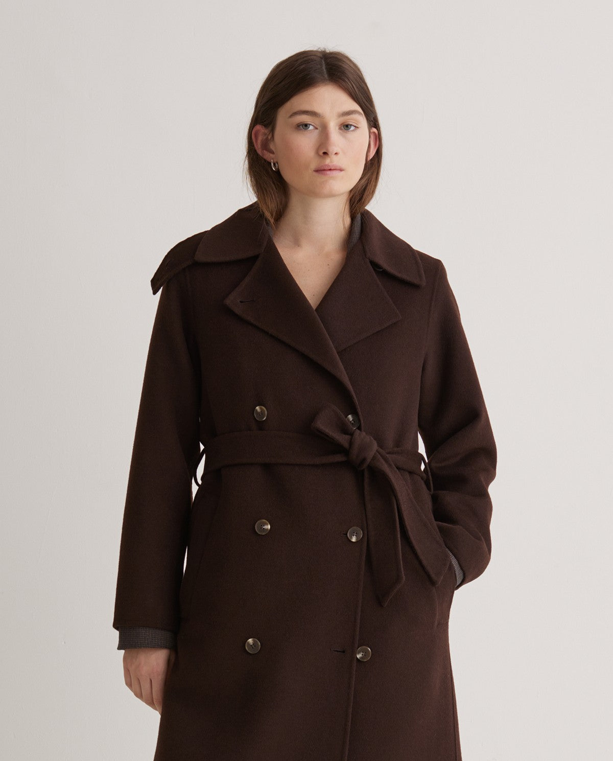 43600 - HANDMADE WOOL-BLEND LONG COAT CHOCOLATE