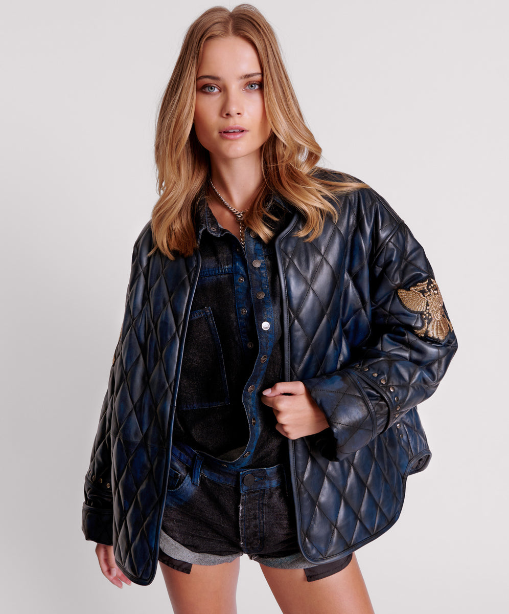 EAGLE EYE LEATHER QUILTED JACKET SKU: 26188