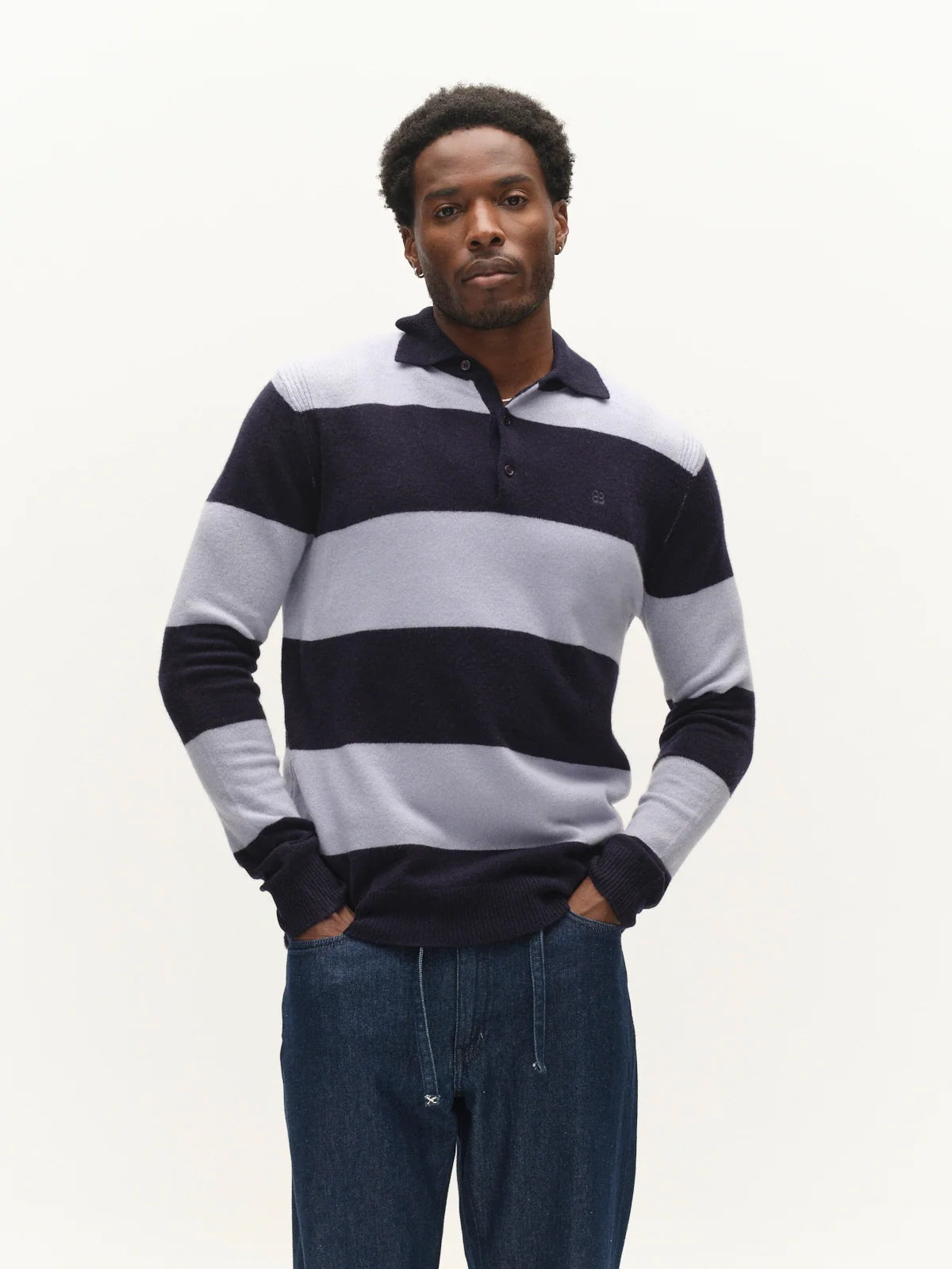 Gabba GABworren Polo Stripes Aico LS Knit Navy Stripe