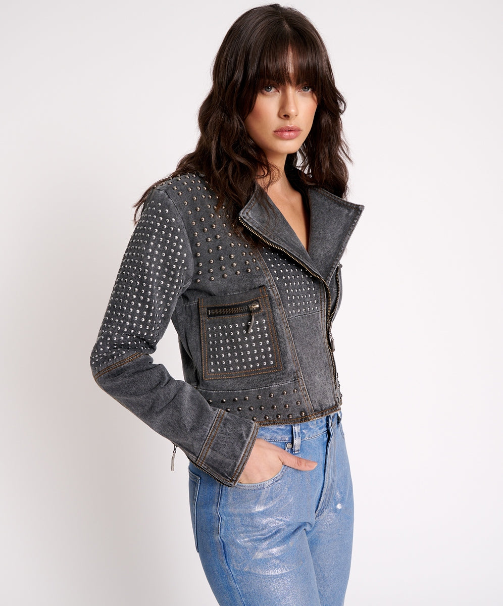 REBEL REBEL STUDDED DENIM JACKET SKU:25812