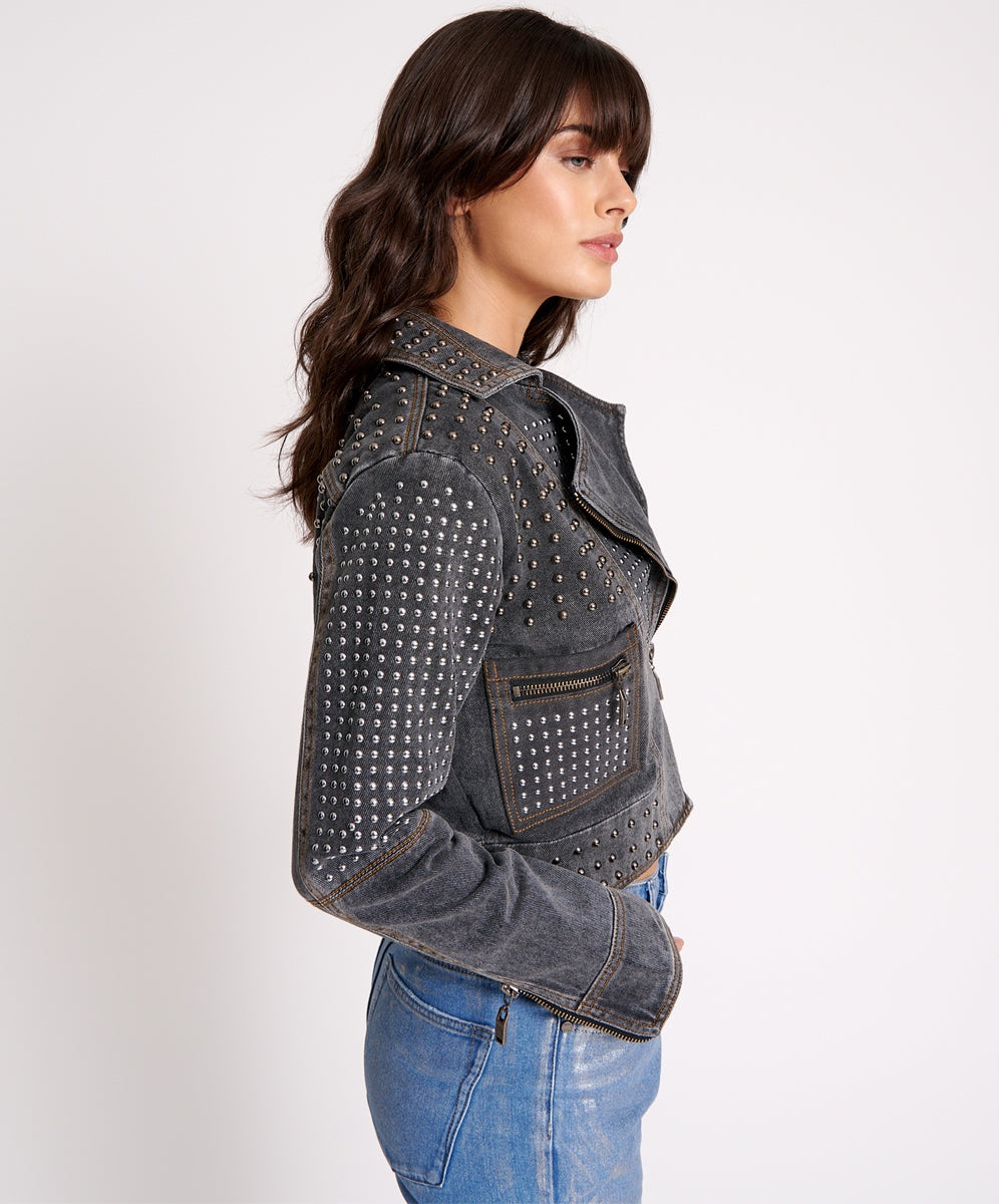 REBEL REBEL STUDDED DENIM JACKET SKU:25812