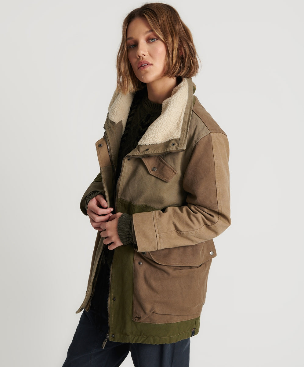 KHAKI PATCHWORKED DEFENDER COAT SKU:25974