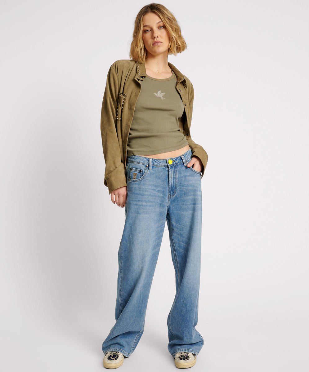 BLUE RAPTURE JACKSON MID WAIST WIDE LEG DENIM JEANS