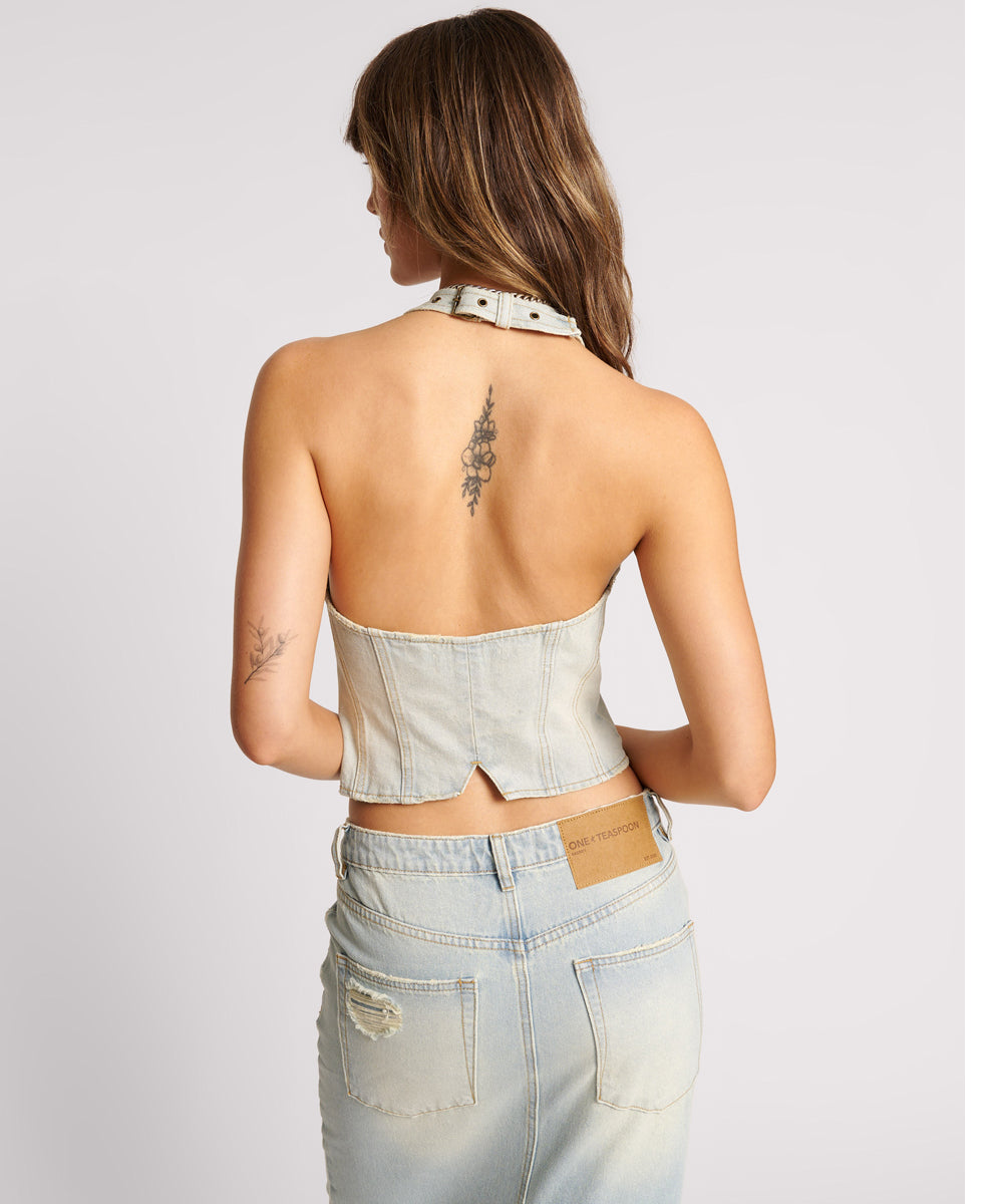 DENIM HALTER TOP