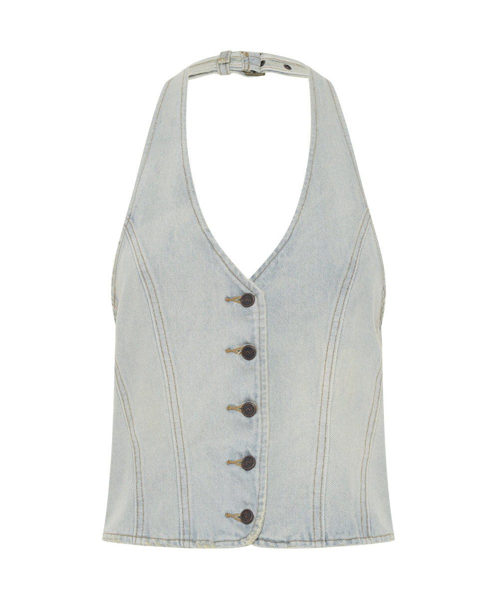 DENIM HALTER TOP