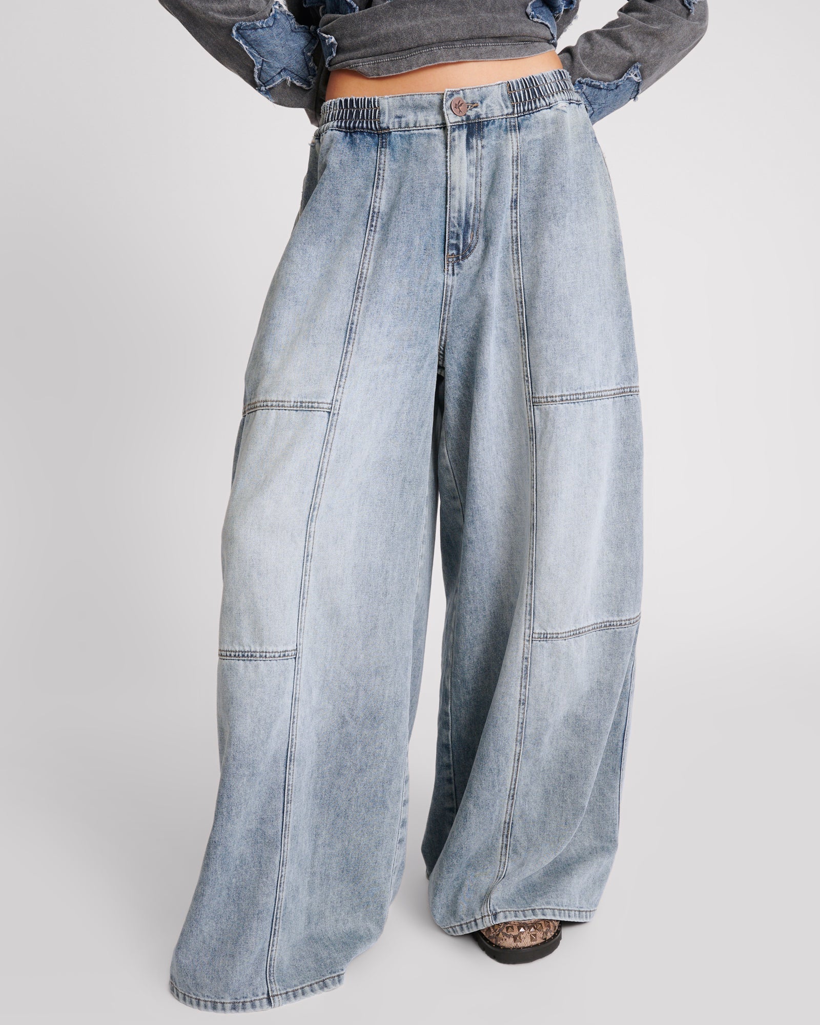 Palazzo Mid Waist Denim Jeans