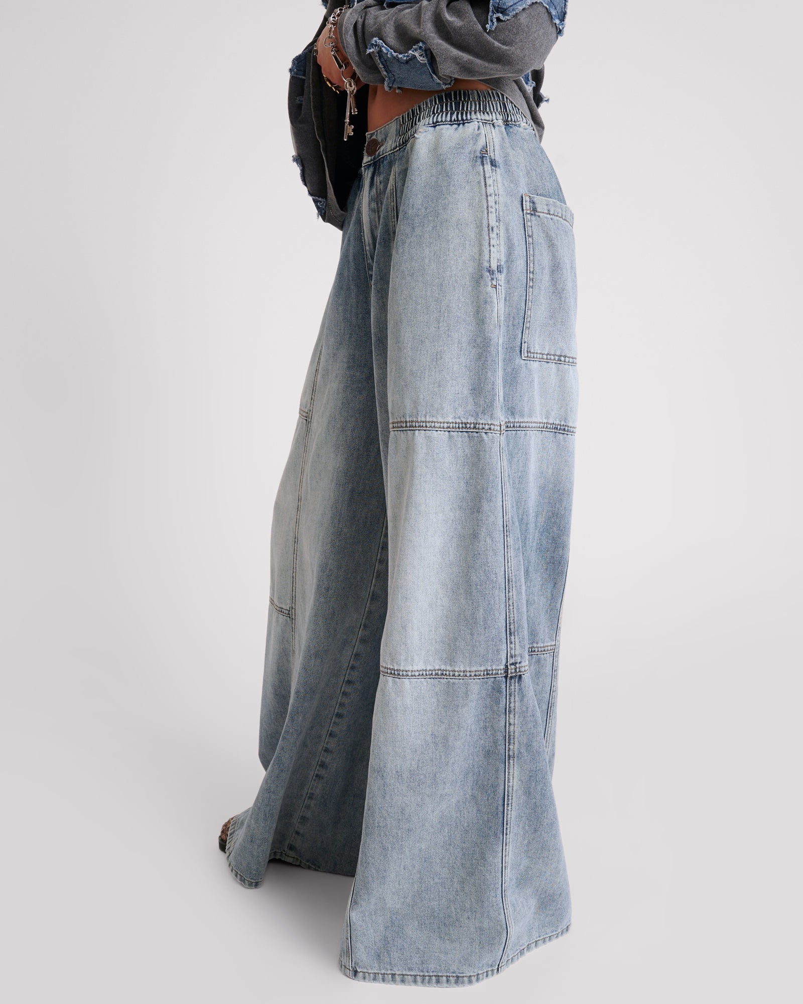 Palazzo Mid Waist Denim Jeans