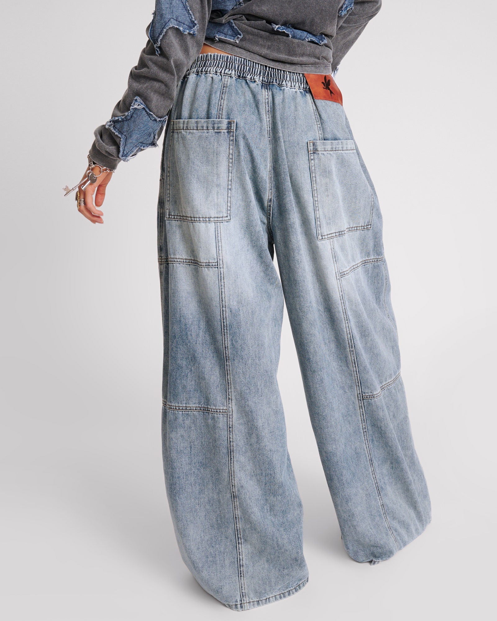 Palazzo Mid Waist Denim Jeans