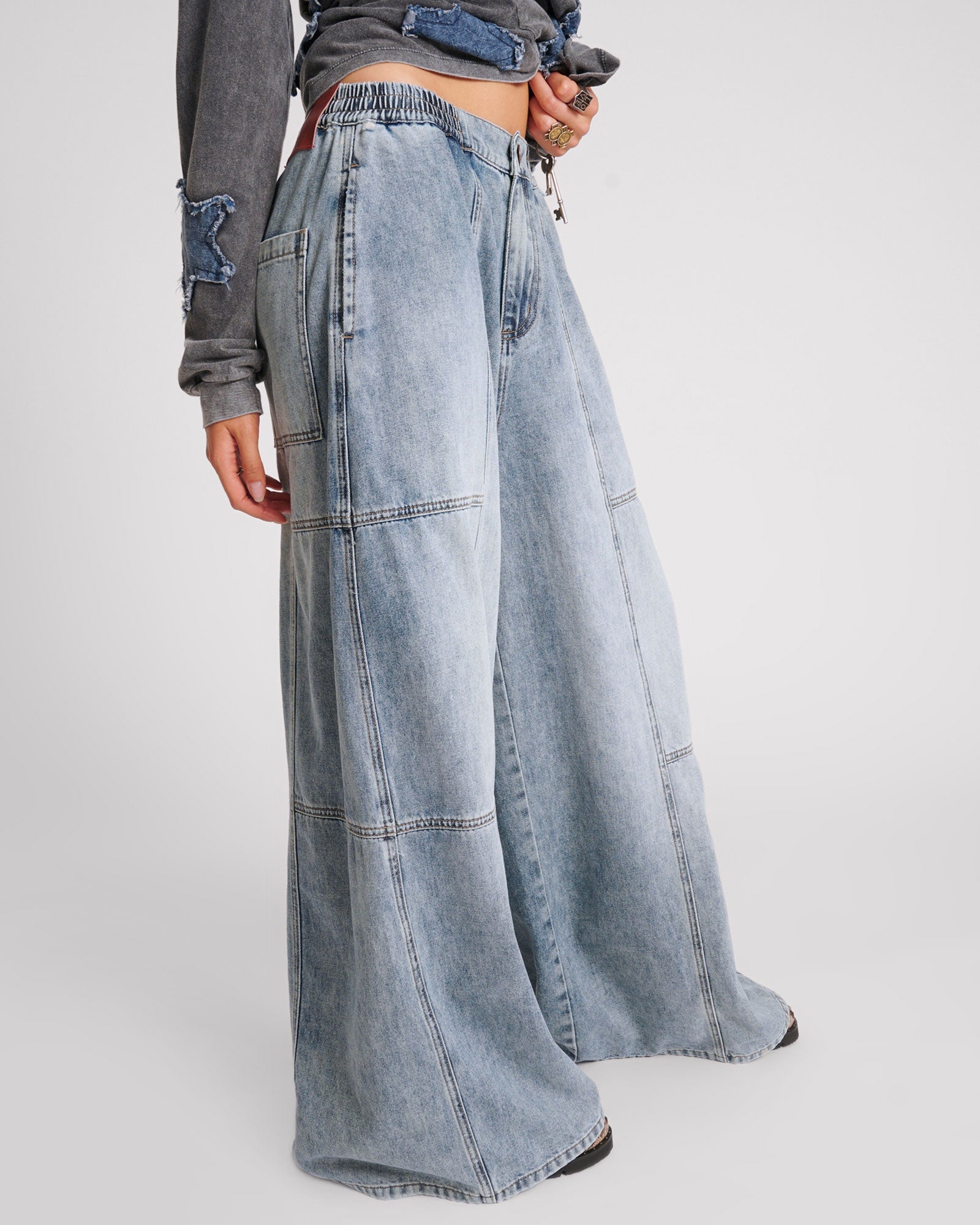 Palazzo Mid Waist Denim Jeans