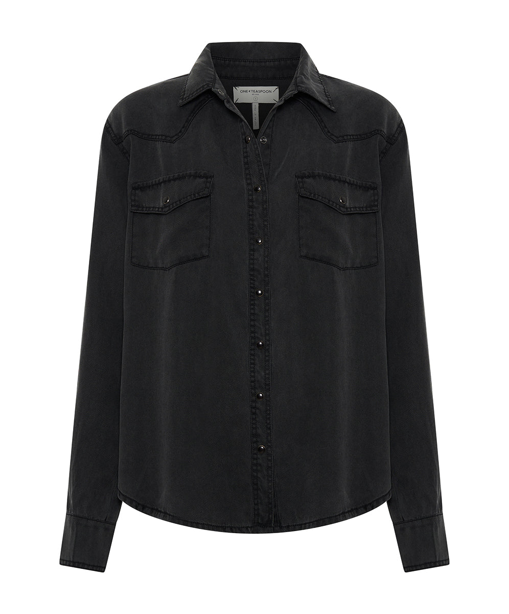 SOFT BLACK TENCEL WESTERN SHIRT