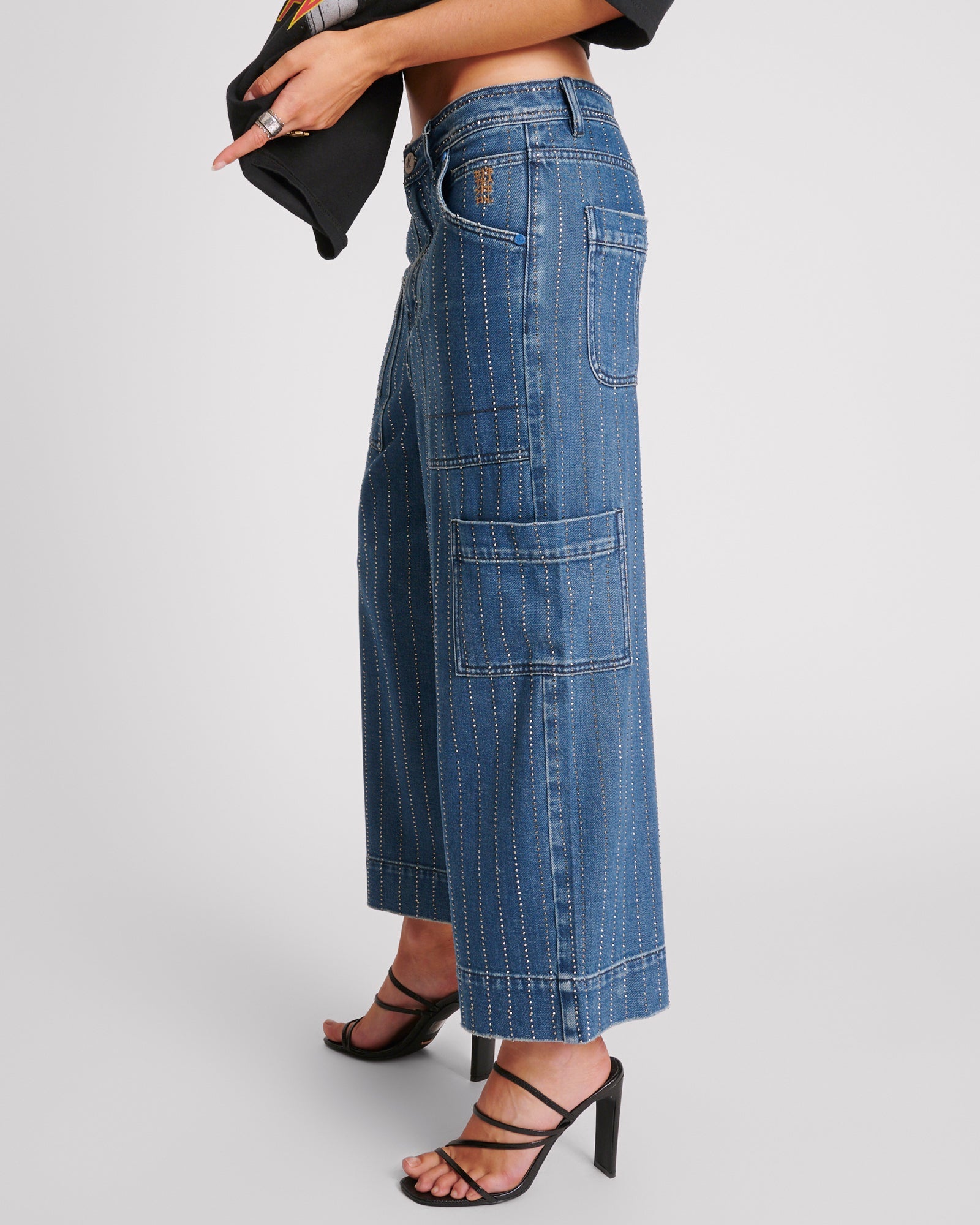 Bad Boys High Waist Wide Leg Denim Jeans - Glitter Highway