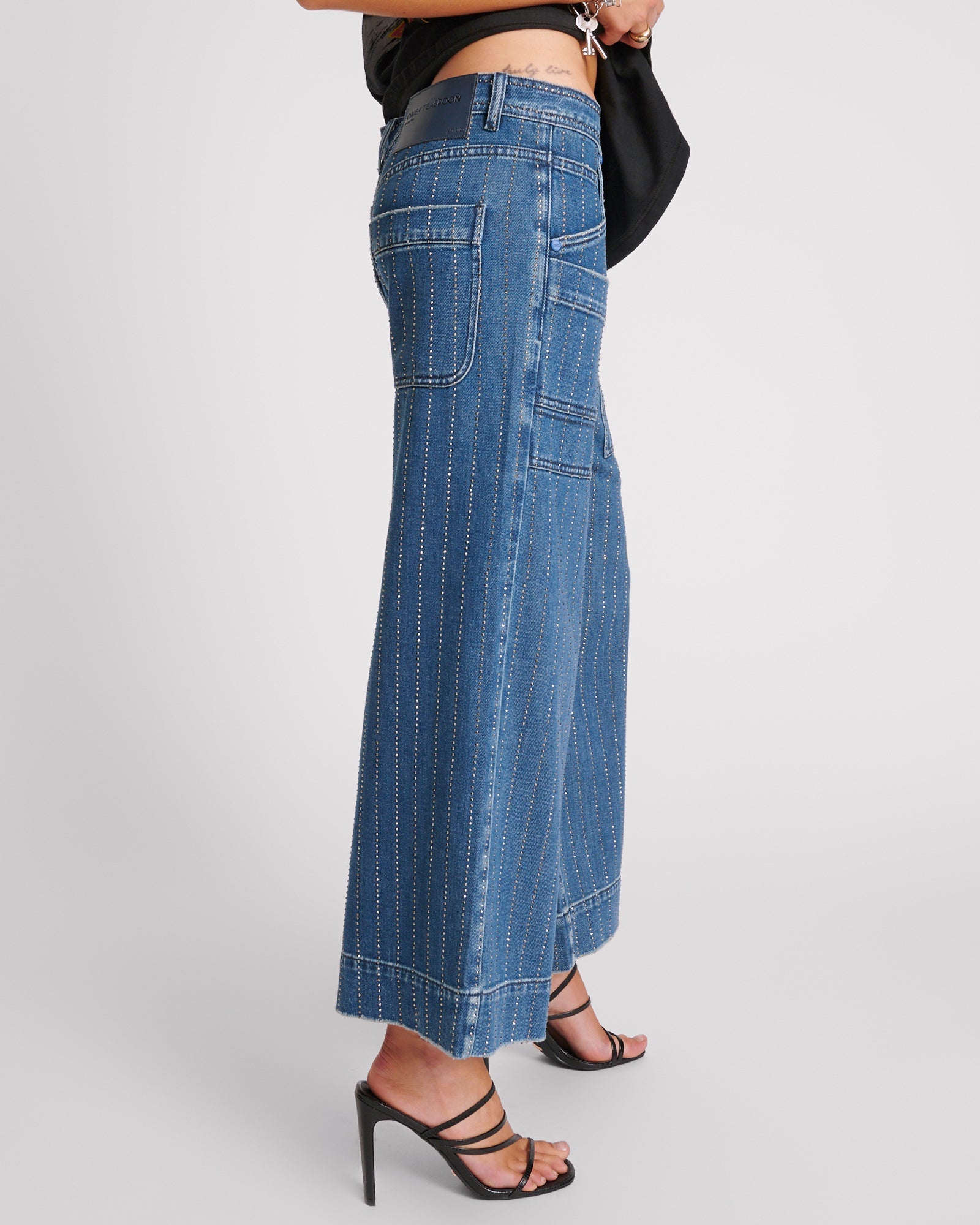 Bad Boys High Waist Wide Leg Denim Jeans - Glitter Highway