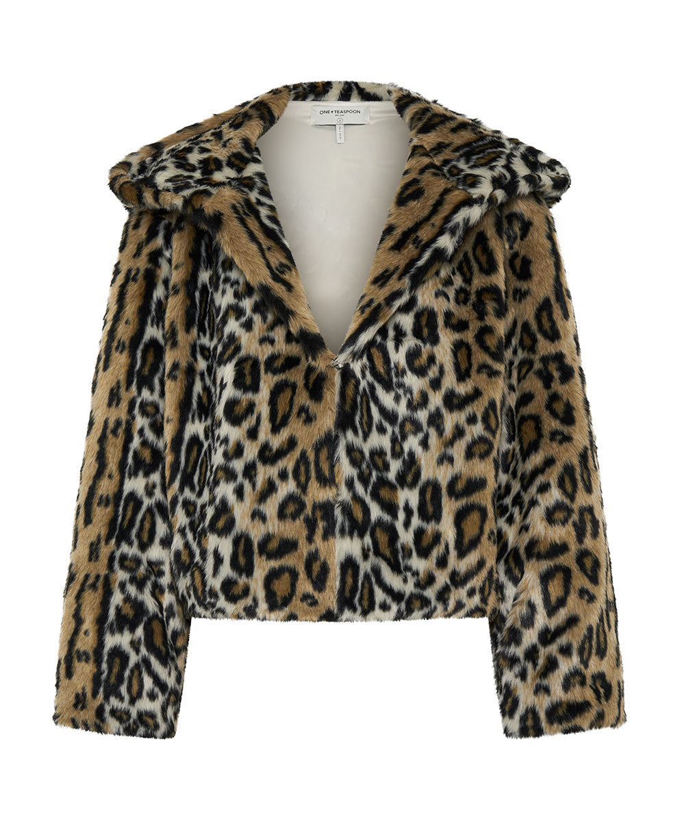 FAUX LEOPARD SPLIT HOOD JACKET