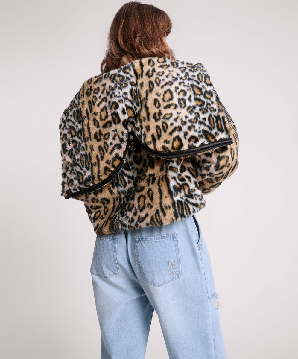 FAUX LEOPARD SPLIT HOOD JACKET