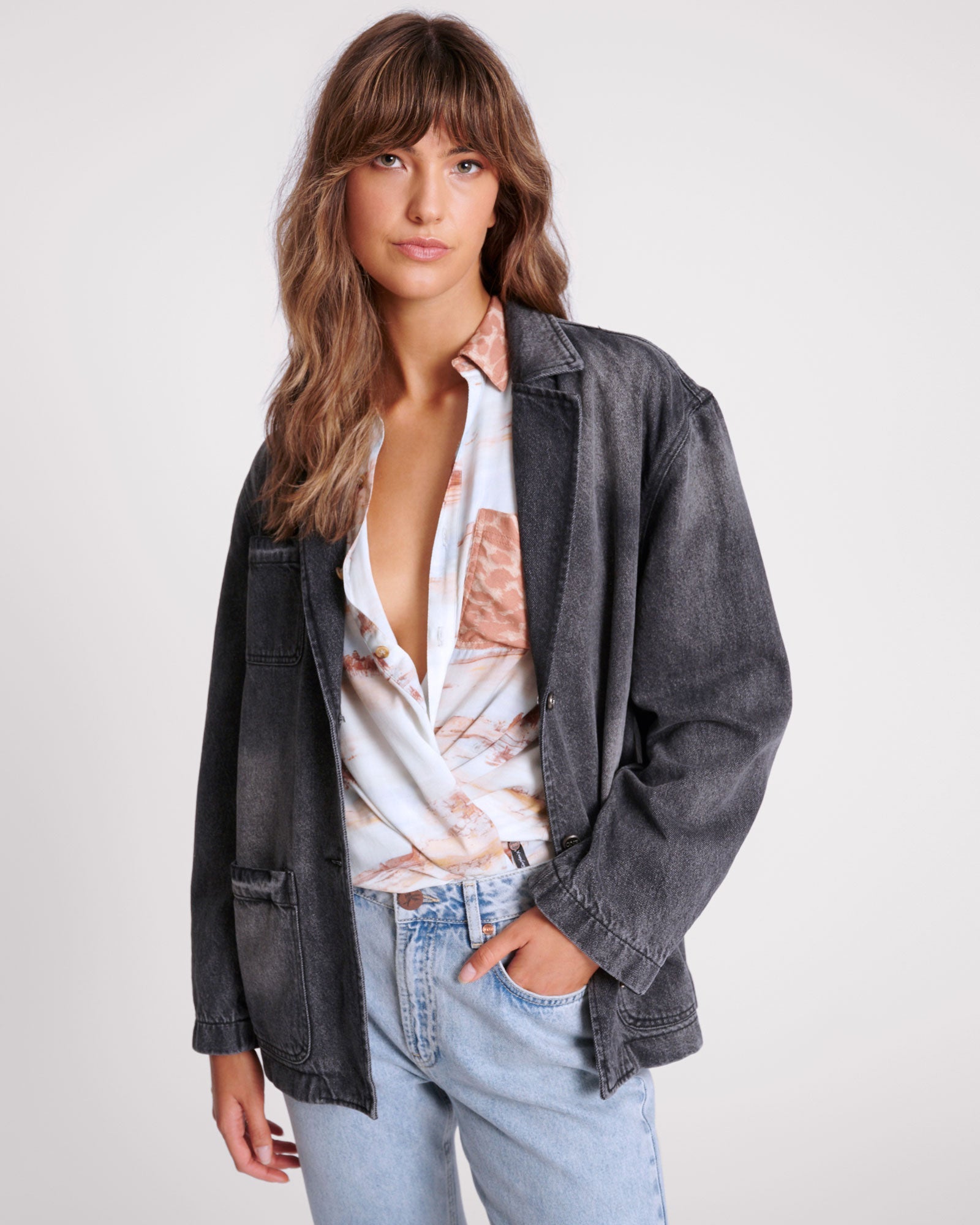 WORN BLACK DENIM BOYFRIEND BLAZER