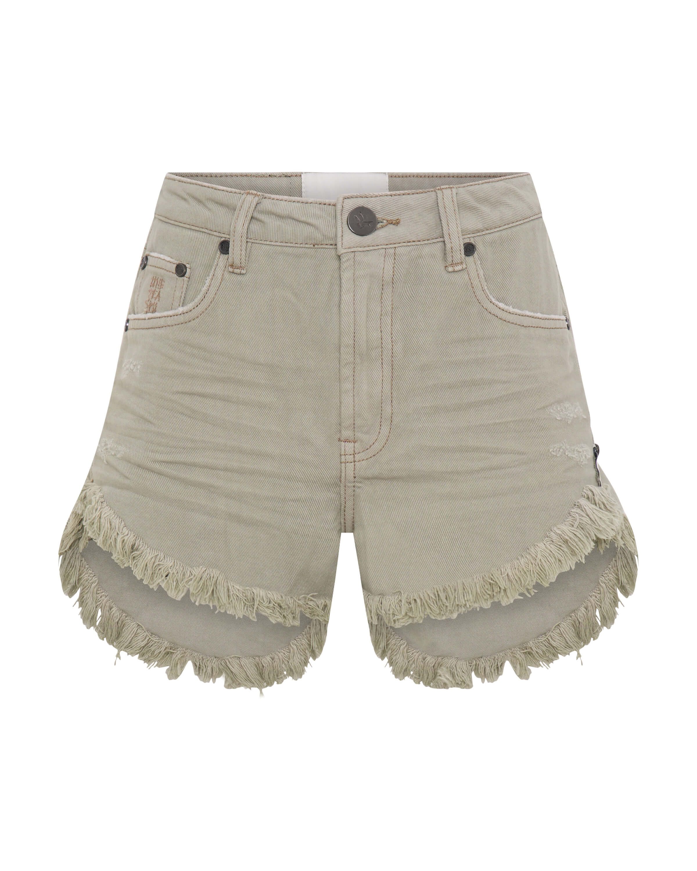 Outlaws Mid Waist Mid Length Denim Shorts - Faded Khaki