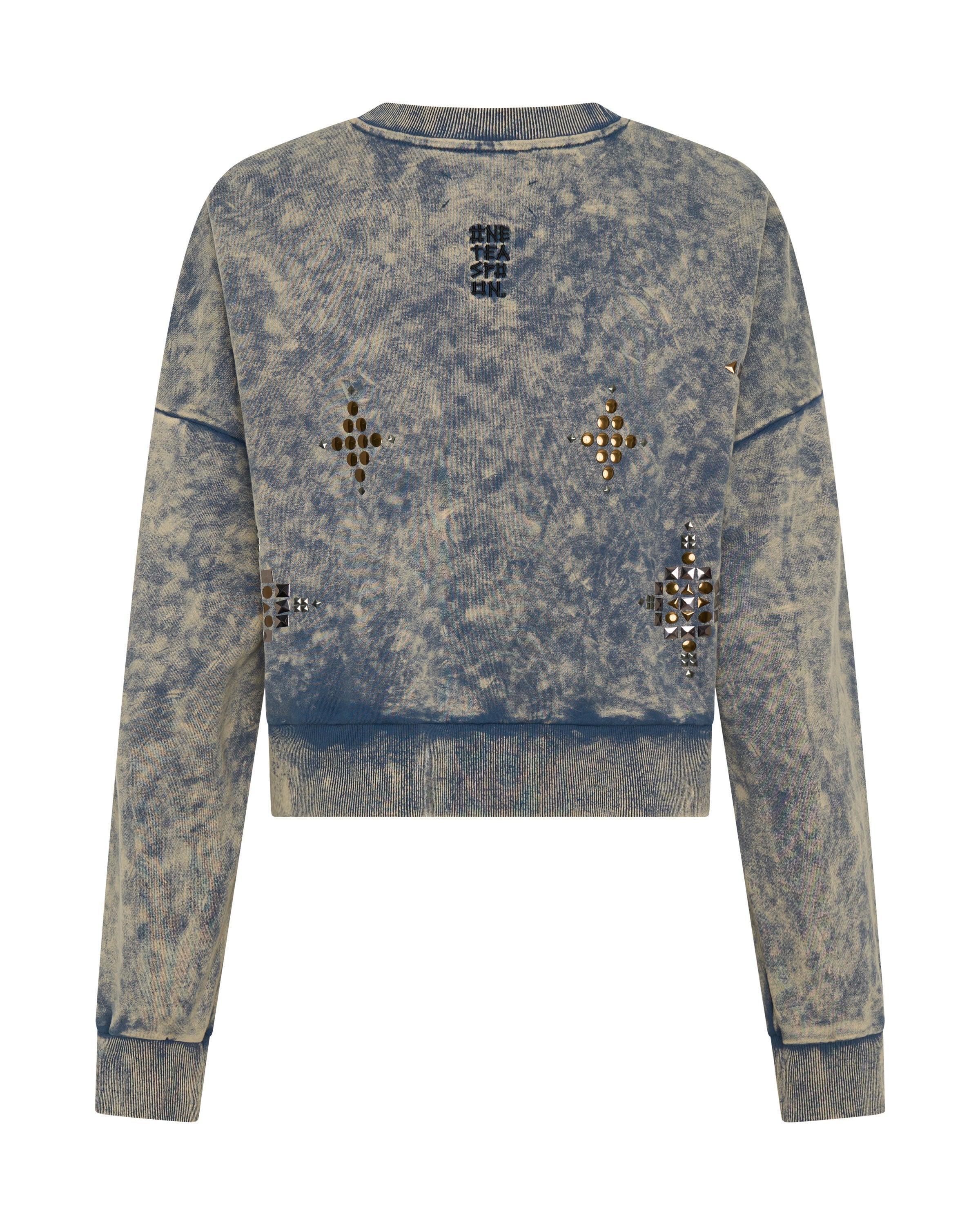 26982 - Fleece Cropped Star Studded Sweater - Acid Wash Blue