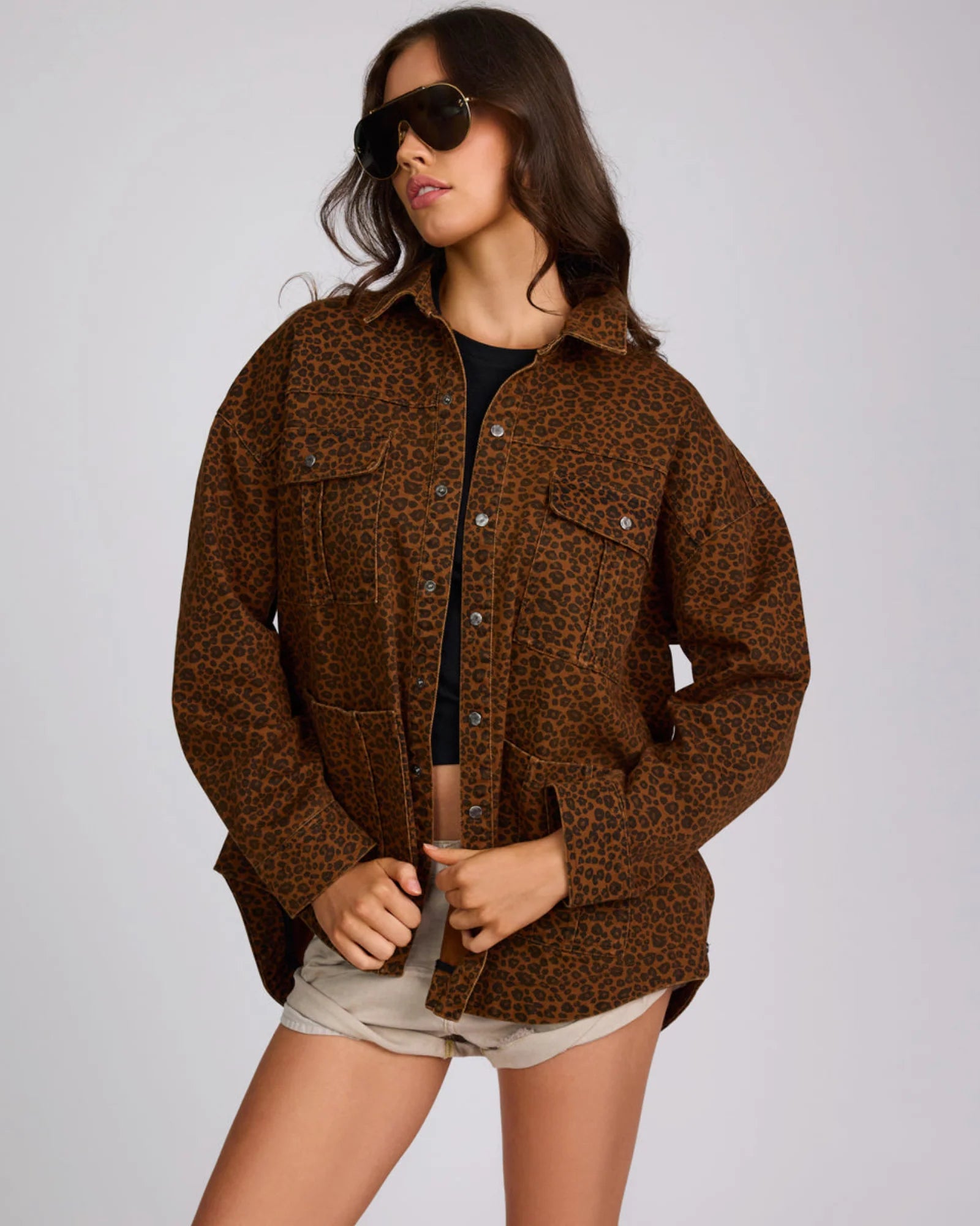 43L27106 - Longline Denim Jacket - Cheetah Print