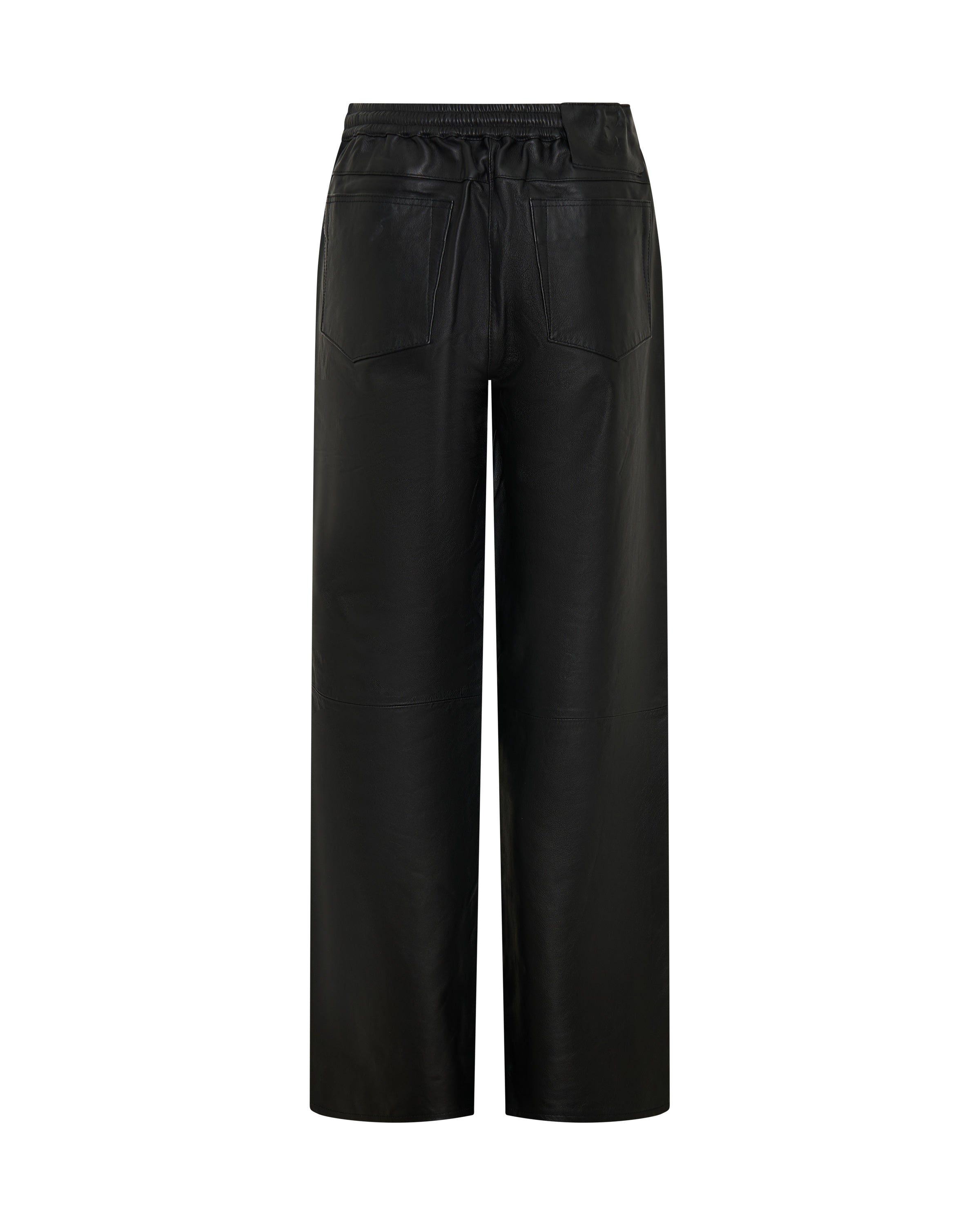 27269B - Roadhouse Mid Waist Wide Leg Drawstring Leather Pants - Black