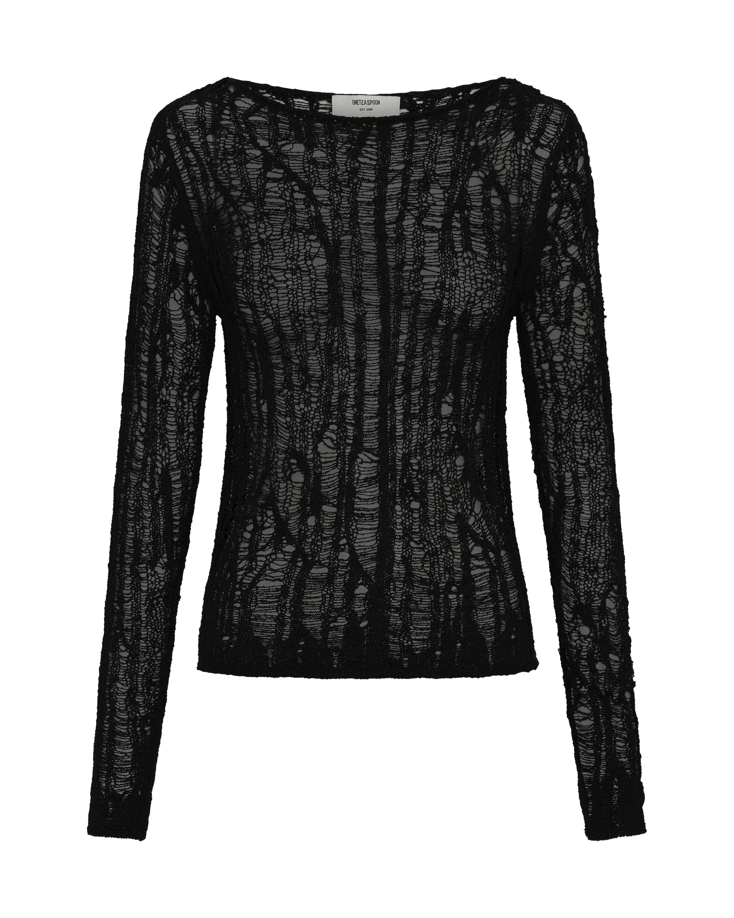 27137 - Cinched In Laddered Longsleeve Knit Top - Black