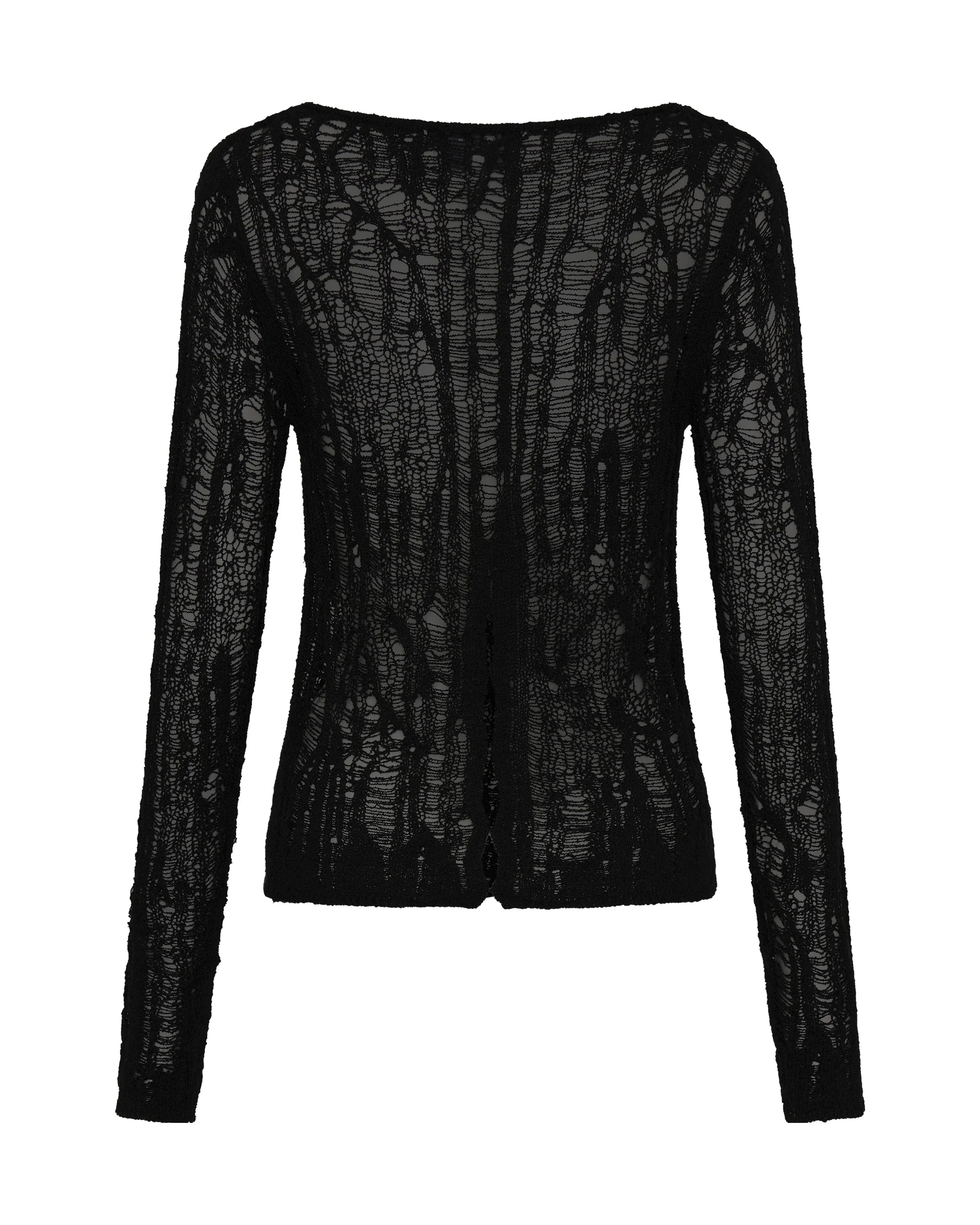 27137 - Cinched In Laddered Longsleeve Knit Top - Black