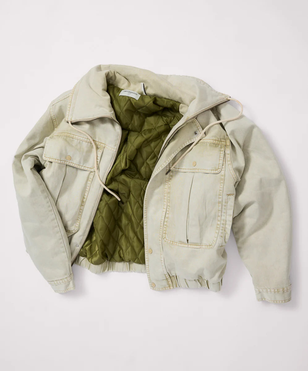 44L27219 - Denim Utility Puffer Jacket - Antique Stone