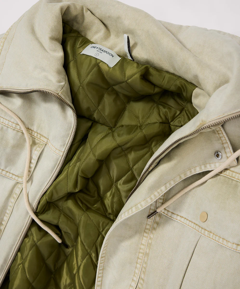 44L27219 - Denim Utility Puffer Jacket - Antique Stone