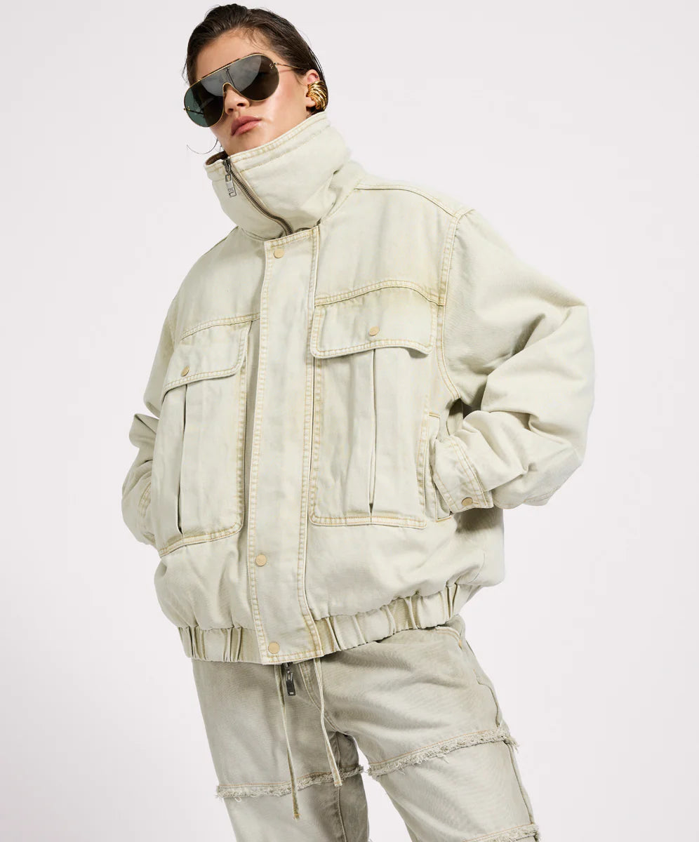 44L27219 - Denim Utility Puffer Jacket - Antique Stone