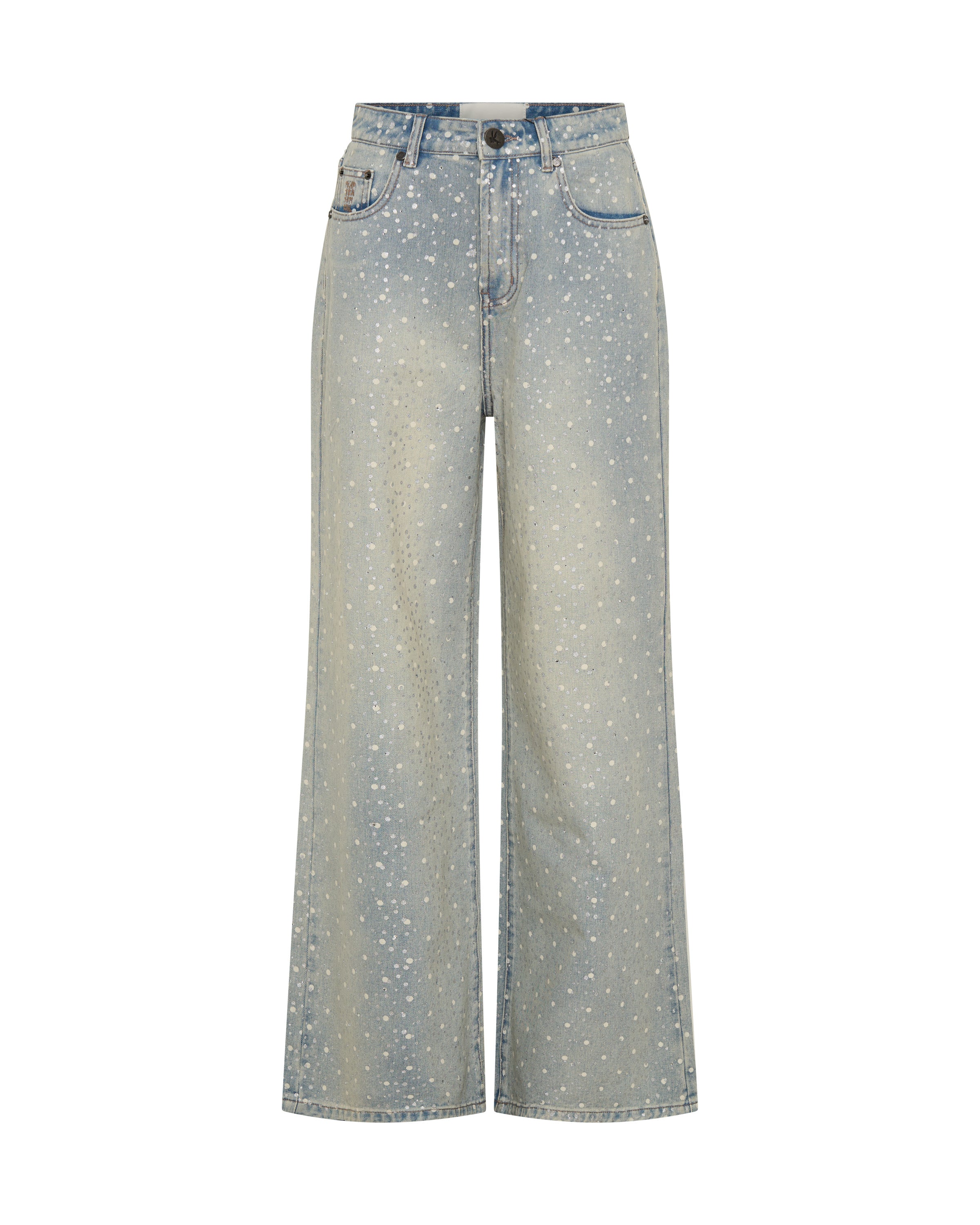 27228 - Love Machines Mid Waist Super Wide Leg Denim Jeans - Blue Sparkle