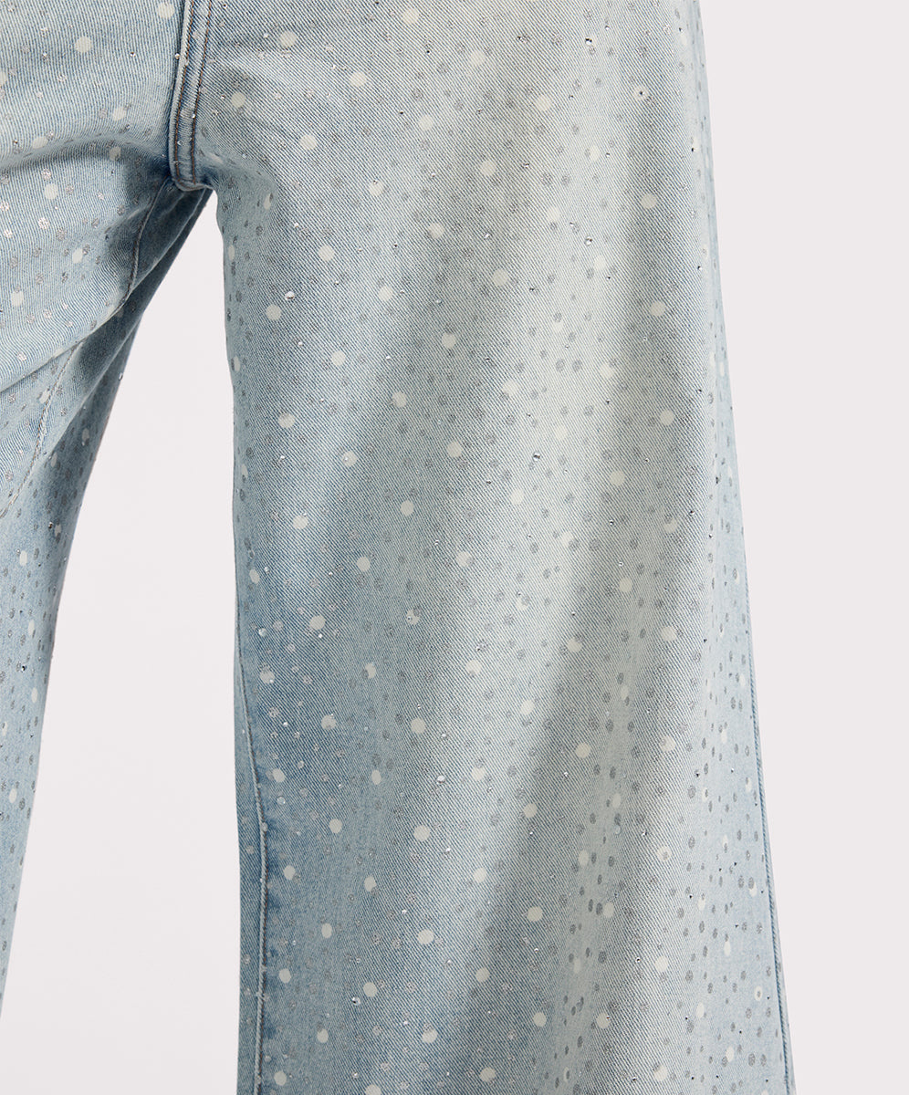 27228 - Love Machines Mid Waist Super Wide Leg Denim Jeans - Blue Sparkle