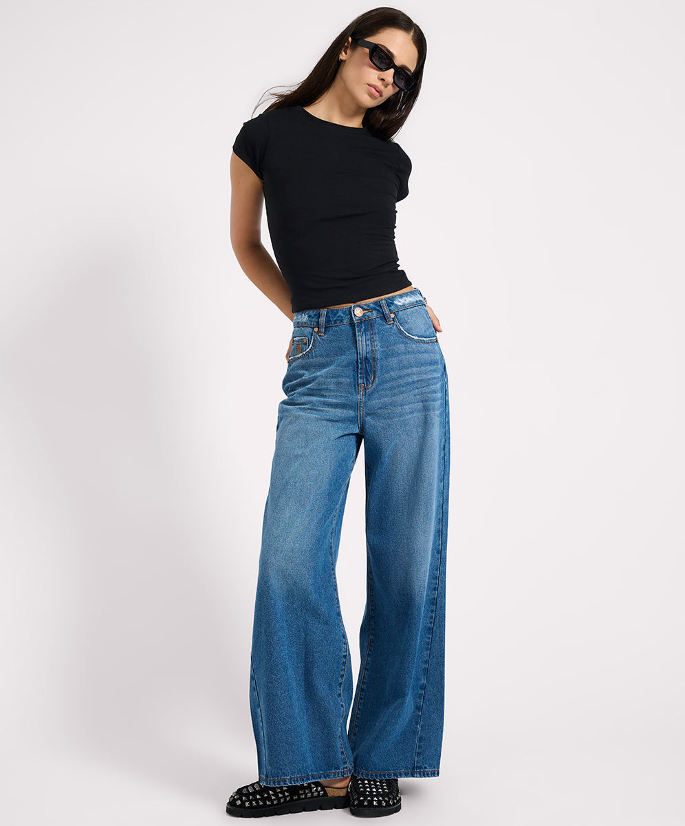 27067 - Love Machines High Waist Super Wide Leg Denim Jeans - Pacifica