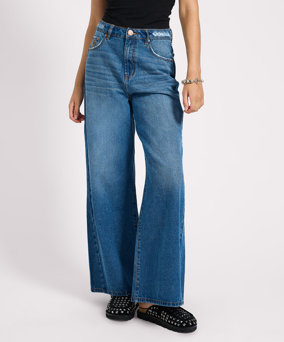 27067 - Love Machines High Waist Super Wide Leg Denim Jeans - Pacifica