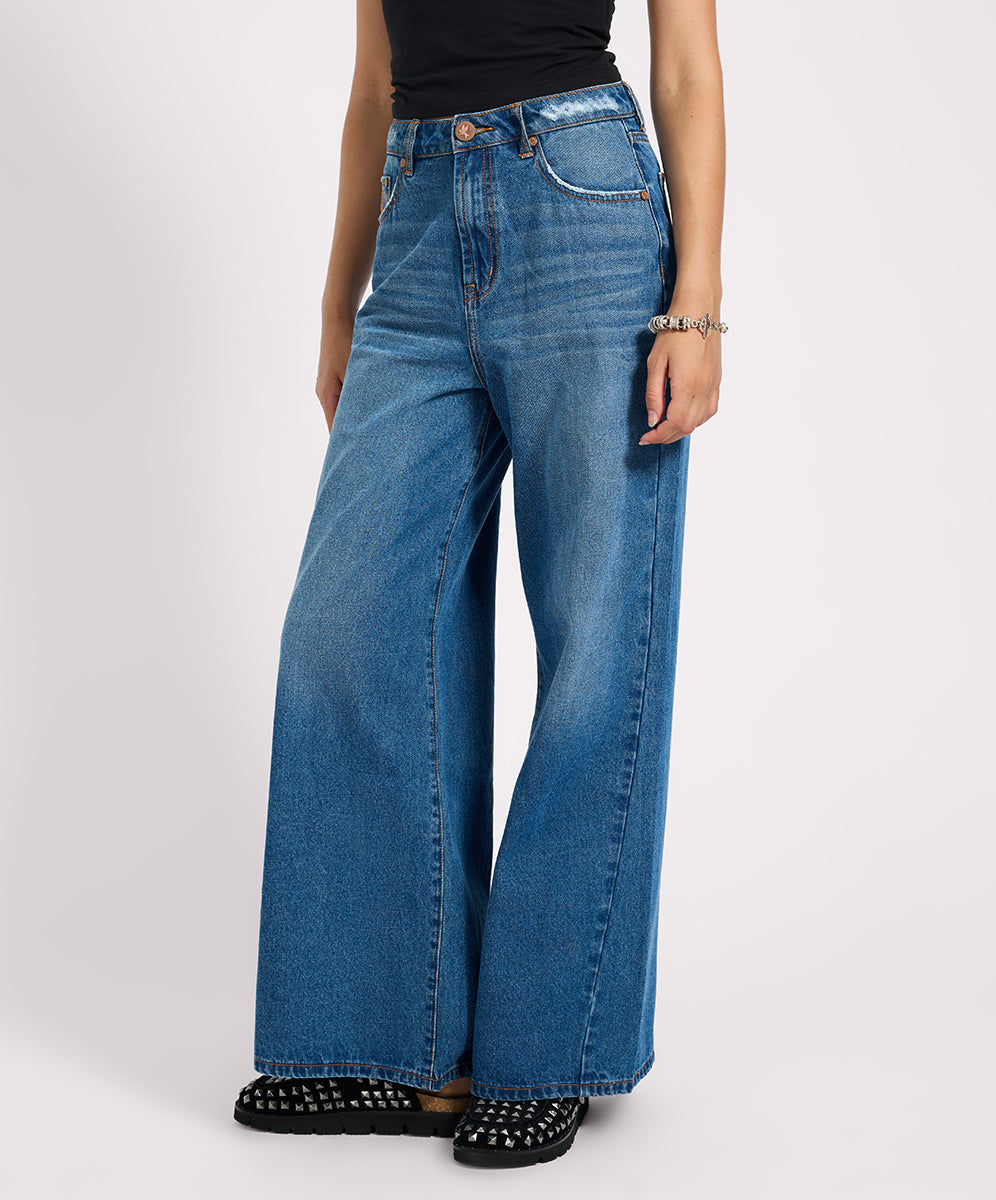 27067 - Love Machines High Waist Super Wide Leg Denim Jeans - Pacifica