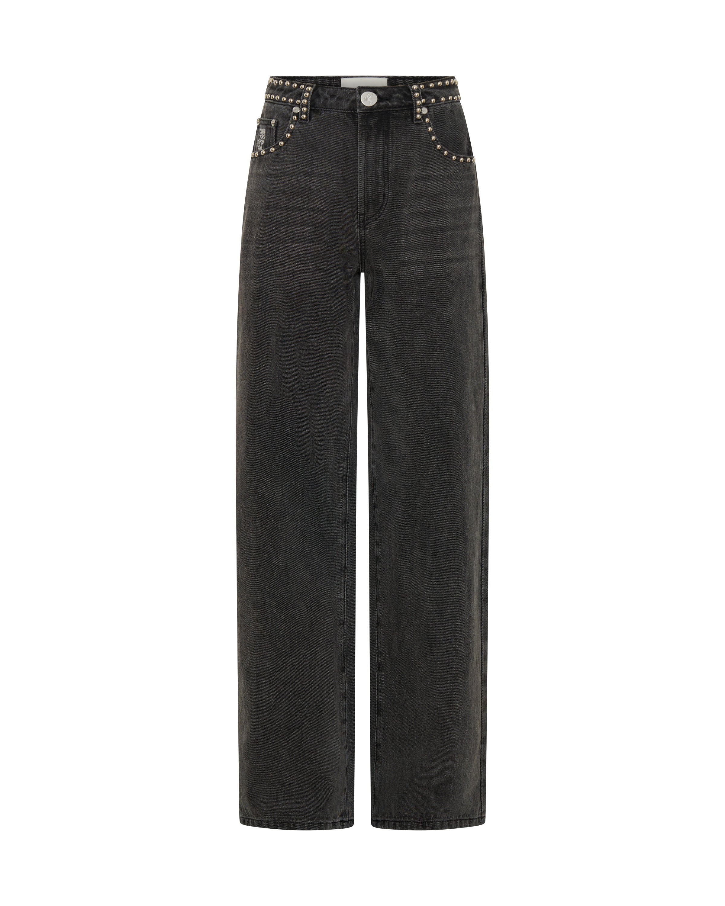 27262 - Jackson Mid Waist Wide Leg Studded Denim Jeans - Black