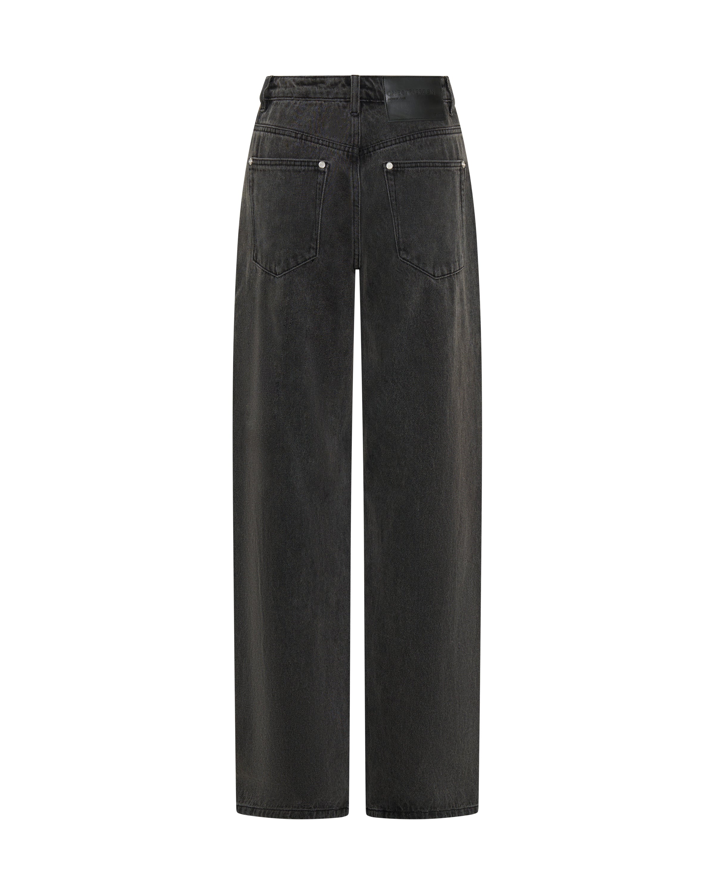 27262 - Jackson Mid Waist Wide Leg Studded Denim Jeans - Black