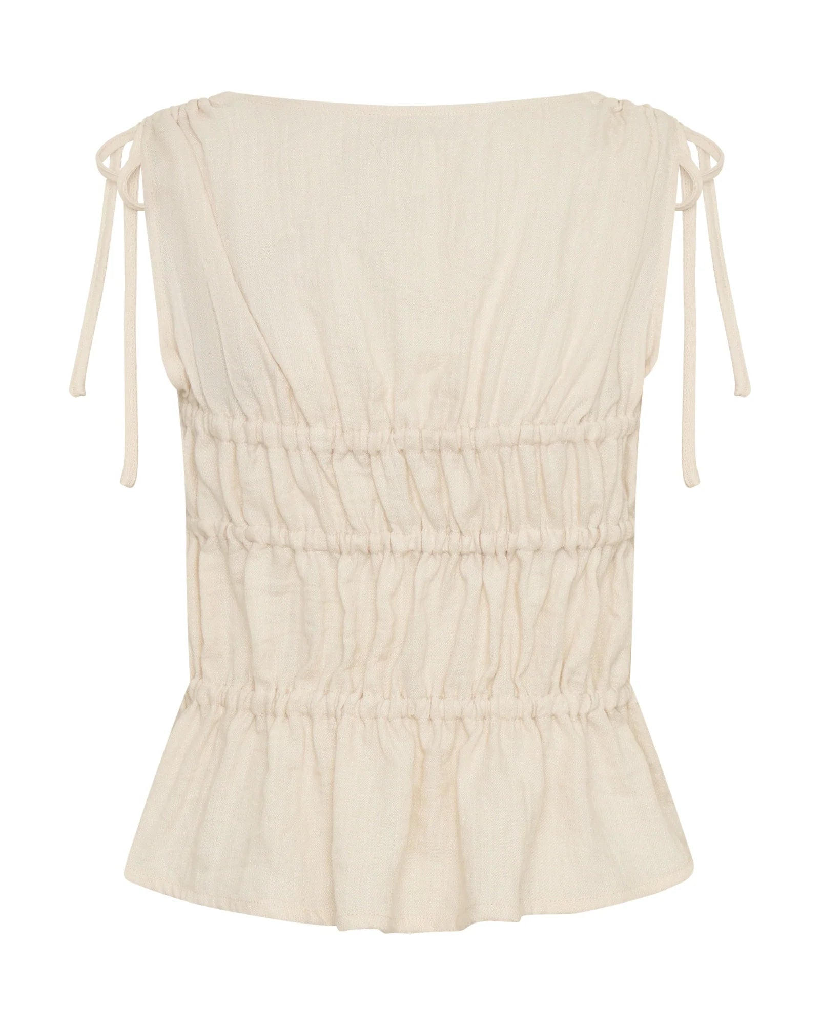 27364 - Evelyn Gathered Ruched Tie Top - Cream
