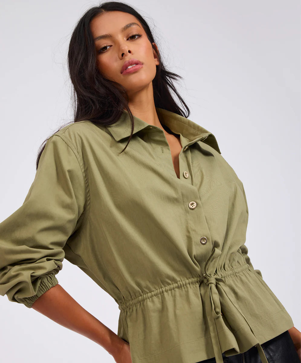 27372 - Tie Waist Cotton Shirt - Khaki
