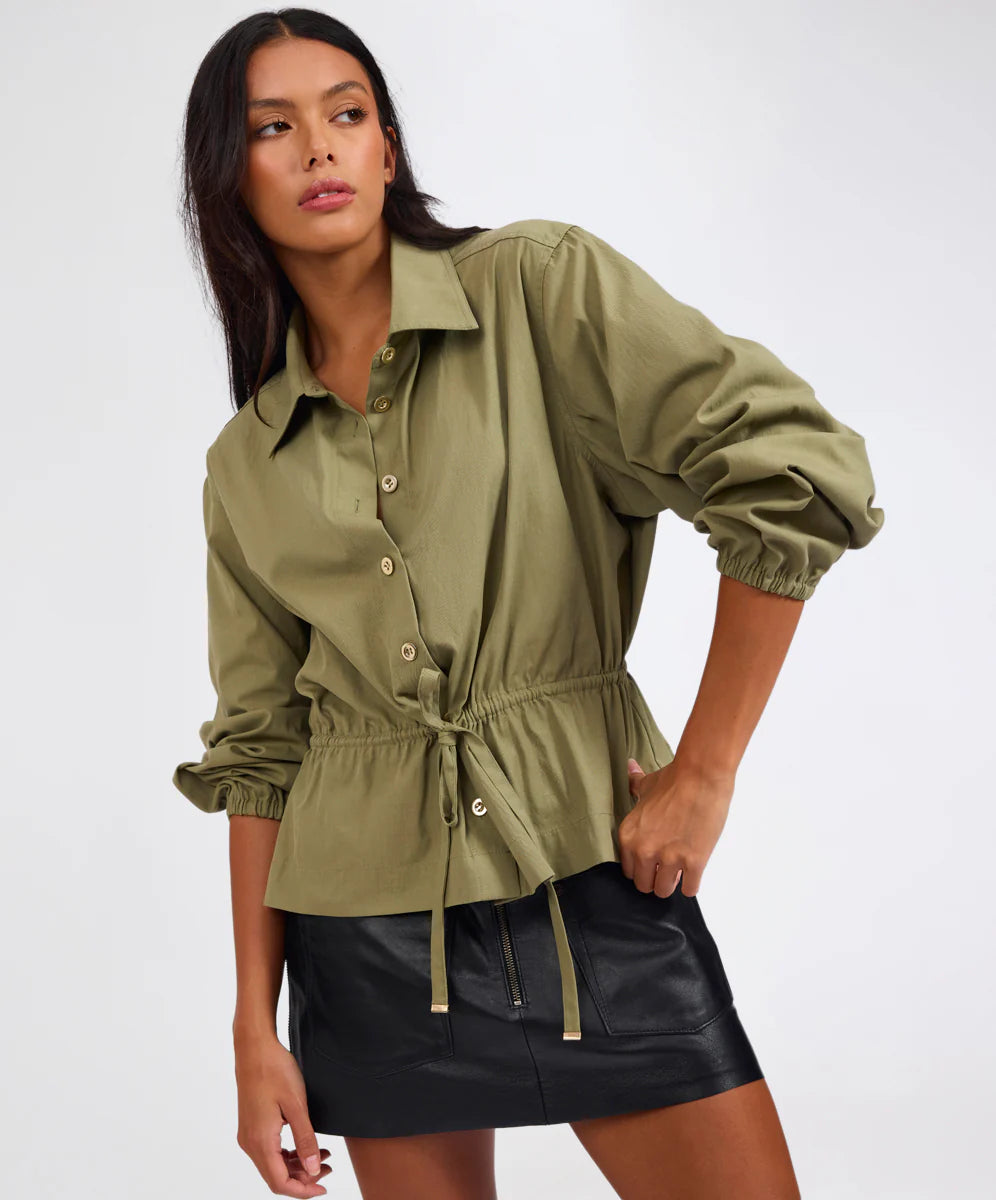 27372 - Tie Waist Cotton Shirt - Khaki