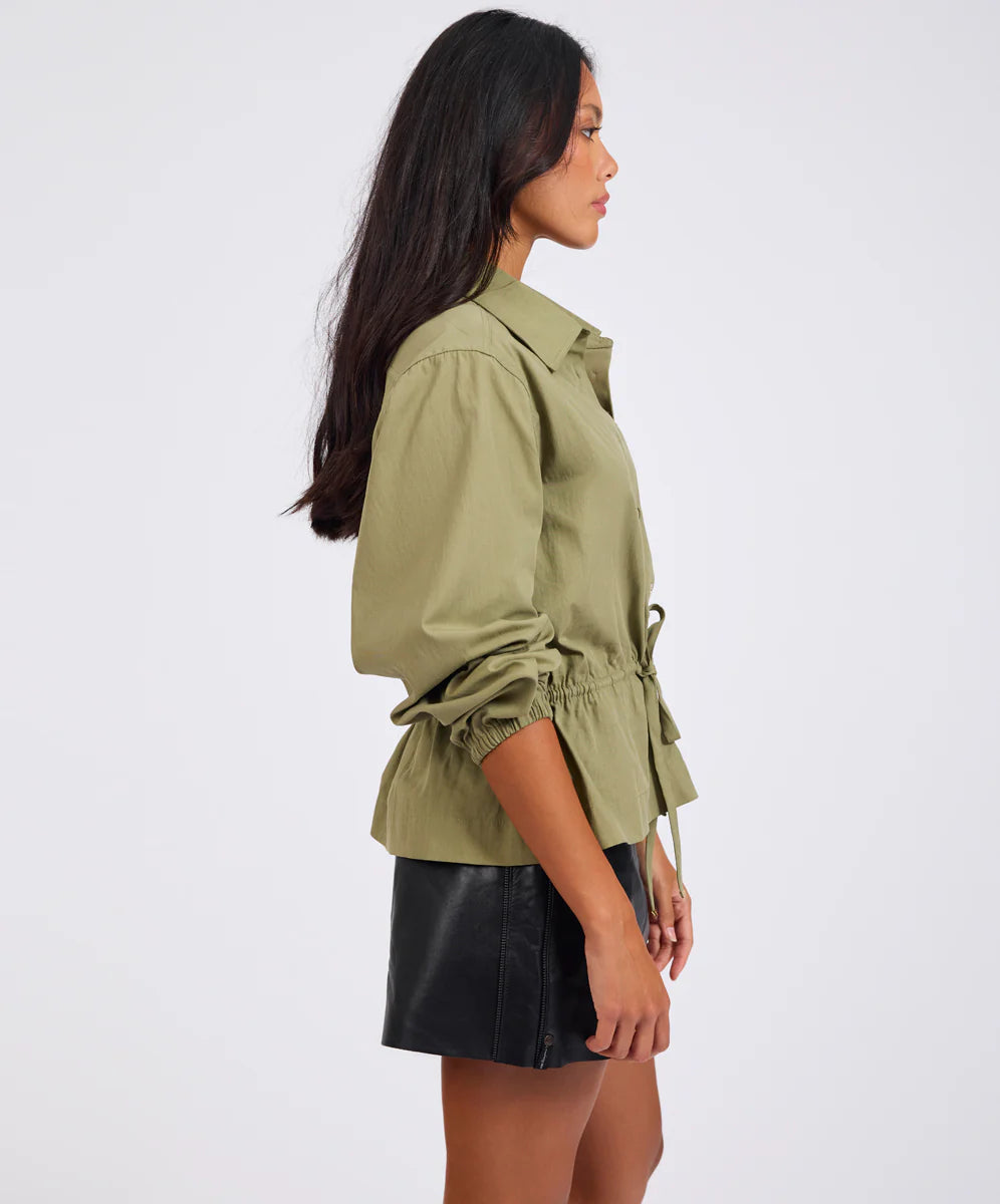 27372 - Tie Waist Cotton Shirt - Khaki