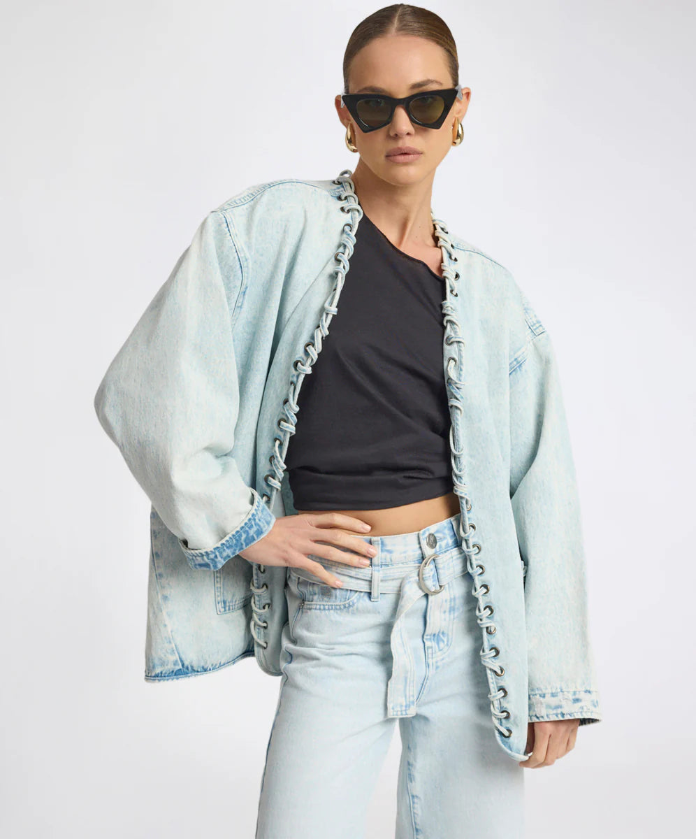 27428 - Ringleader Threaded Oversized Denim Jacket - Beach Blue