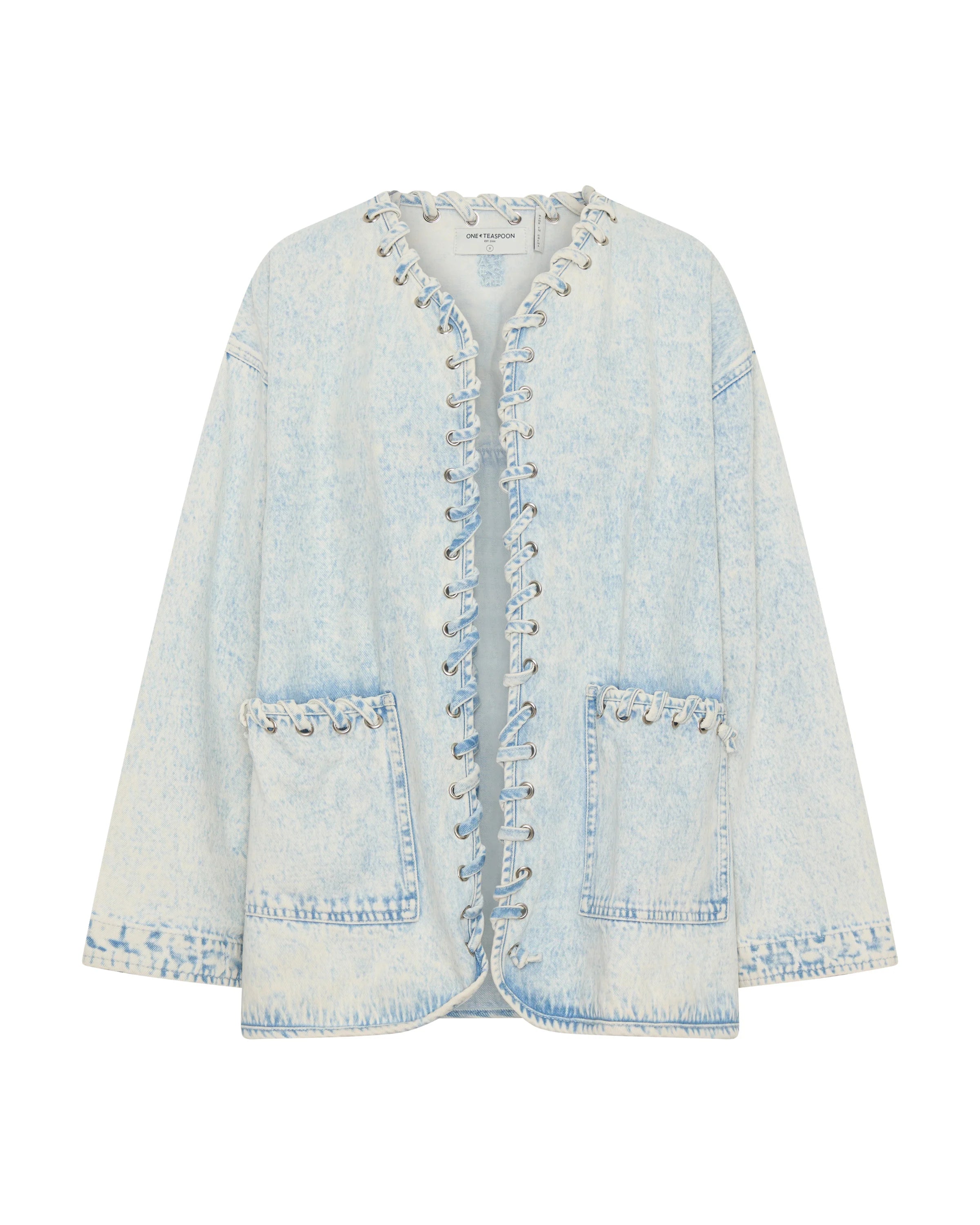 27428 - Ringleader Threaded Oversized Denim Jacket - Beach Blue